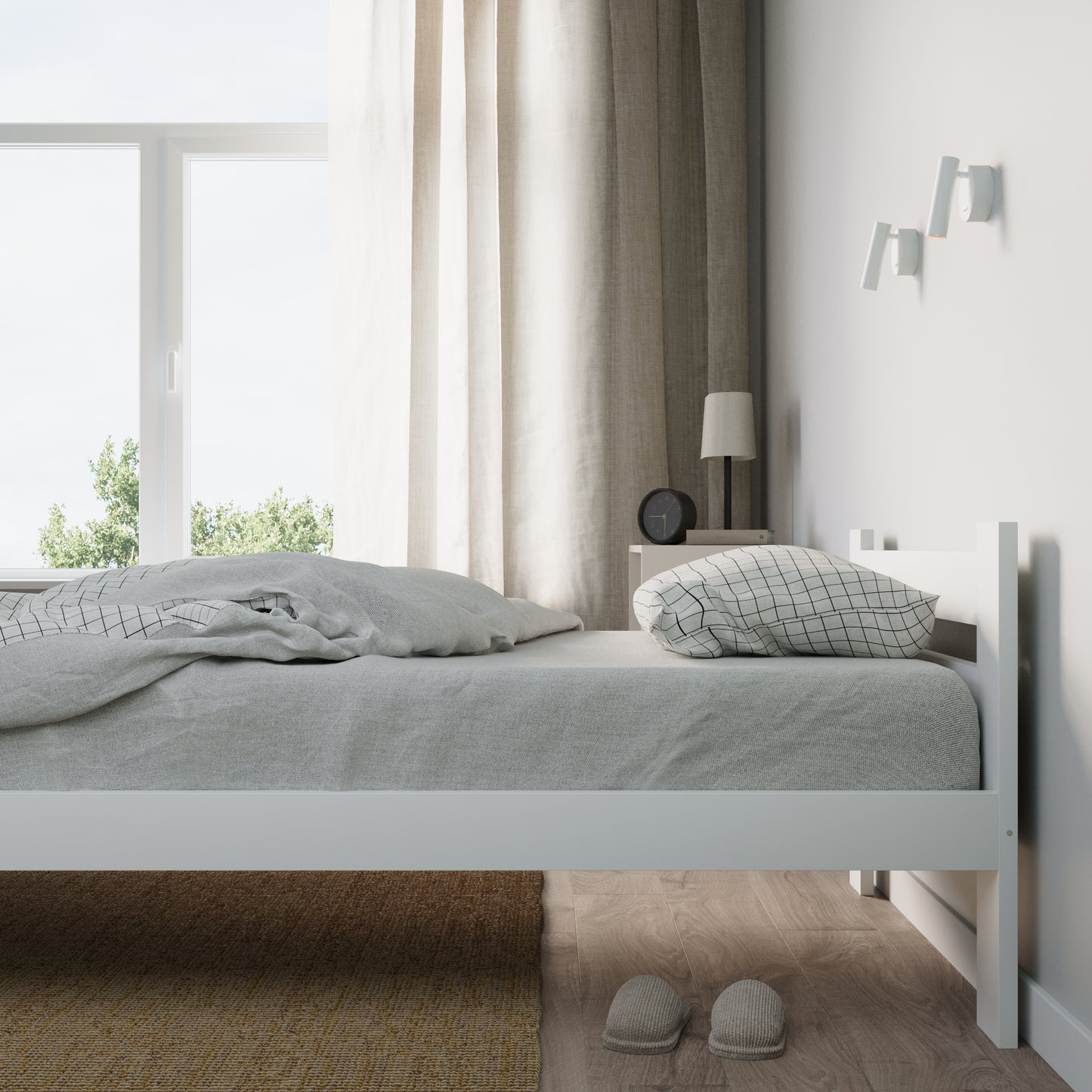 Holzbett mit Lattenrost Modern Bett Bed Kiefer Massiv Bettgestell Einzelbett Massivholzbett Klassisch | Komfortabel & Langlebig | Skandinavisch Boho Landhaus