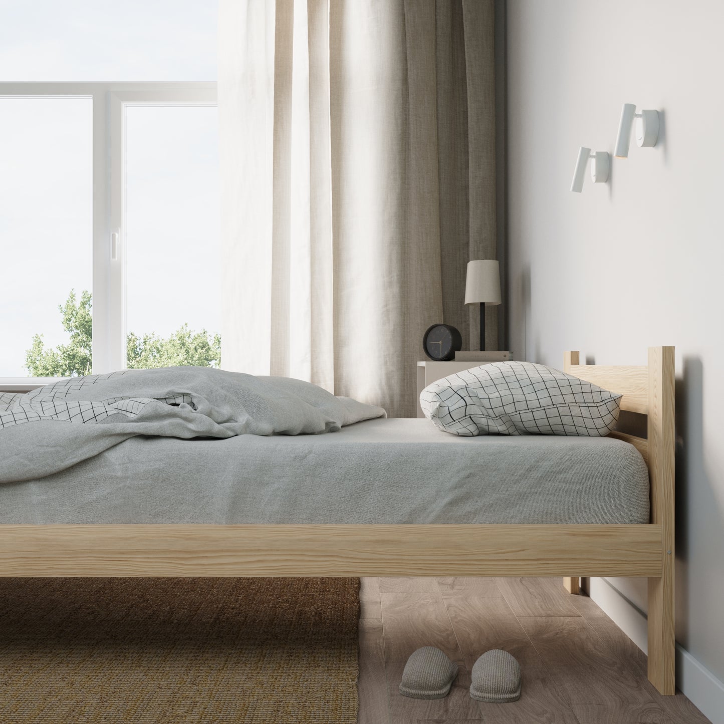 Holzbett mit Lattenrost Modern Bett Bed Kiefer Massiv Bettgestell Einzelbett Massivholzbett Klassisch | Komfortabel & Langlebig | Skandinavisch Boho Landhaus