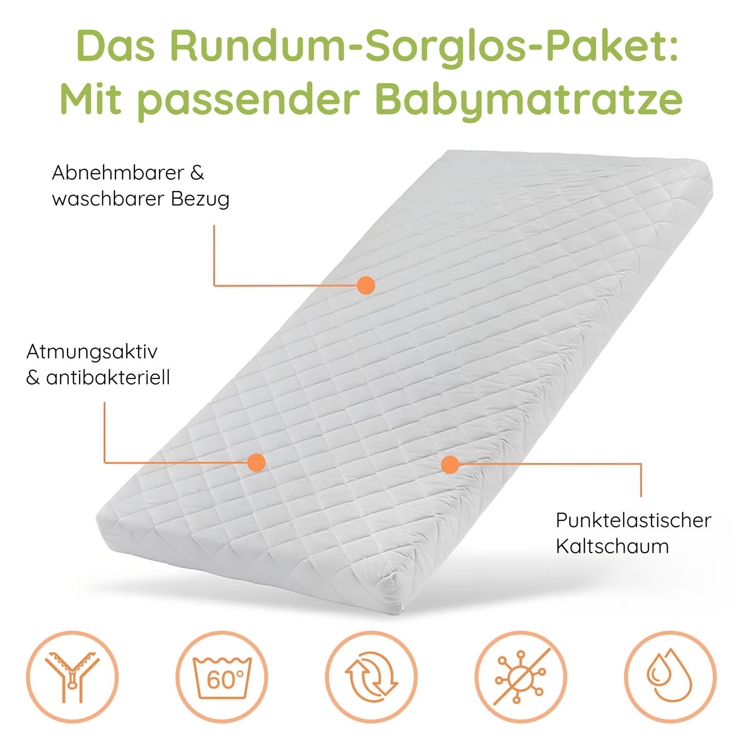 Babybett Kinderbett 60x120 Gitterbett Baby Bett Komplett-Set mit Matratze Beistellbett mitwachsend, Lattenrost höhenverstellbar mit abnehmbaren Sprossen, mit Schublade | weiß Kiefer-Vollholz