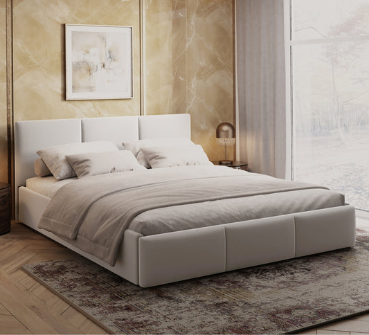 Bett 140x200 / 160x200 cm Doppelbett Polsterbett Bettgestell mit Lattenrost aus Metall, hydraulischer Bettkasten, Samtbezug in beige oder dunkelgrau, viel Stauraum, modern & pflegeleicht