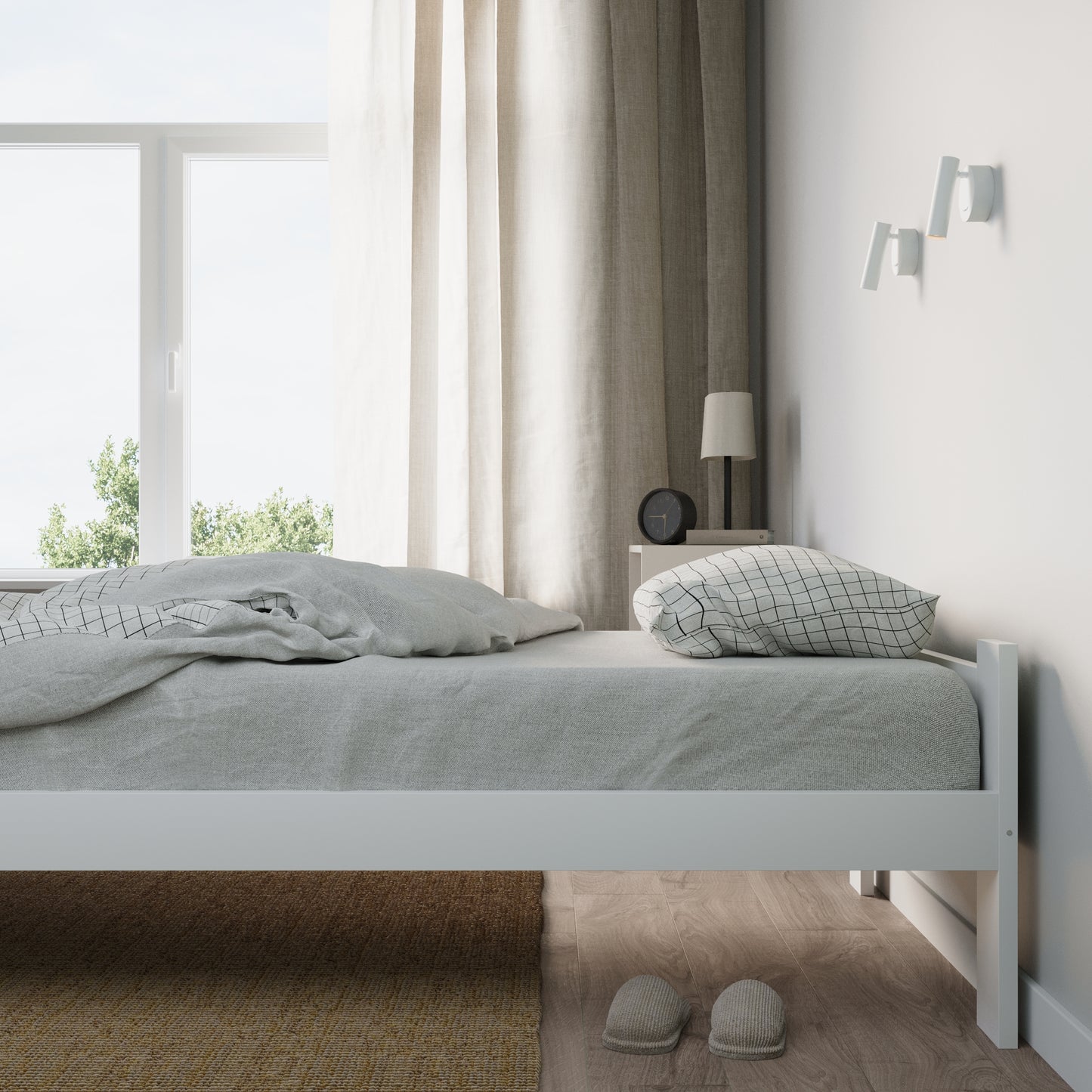 Holzbett mit Lattenrost Modern Bett Bed Kiefer Massiv Bettgestell Einzelbett Massivholzbett Klassisch | Komfortabel & Langlebig | Skandinavisch Boho Landhaus