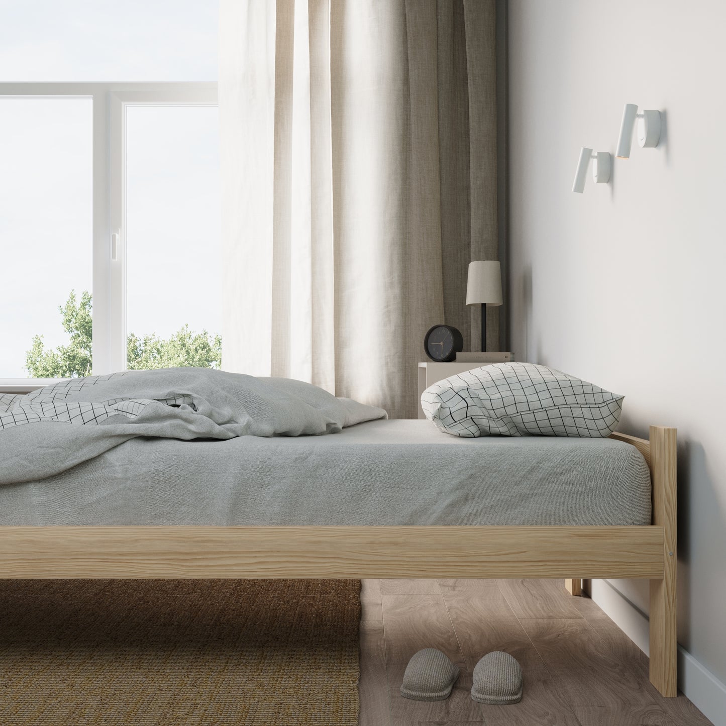 Holzbett mit Lattenrost Modern Bett Bed Kiefer Massiv Bettgestell Einzelbett Massivholzbett Klassisch | Komfortabel & Langlebig | Skandinavisch Boho Landhaus