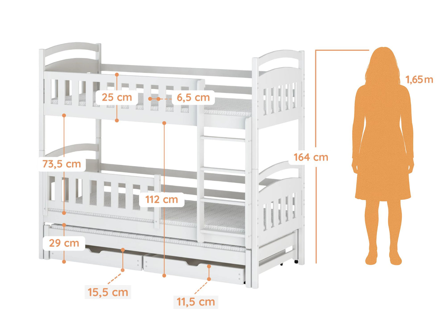 Hochbett 90x200 Etagenbett Kinderbett Jugendbett Stockbett 3 Kinder, zwei Schubladen & Rausfallschutz Kinder Bett umbaubar in 3 Einzelbetten | von 4. bis 18. Lebensjahr | inkl. Lattenrosten
