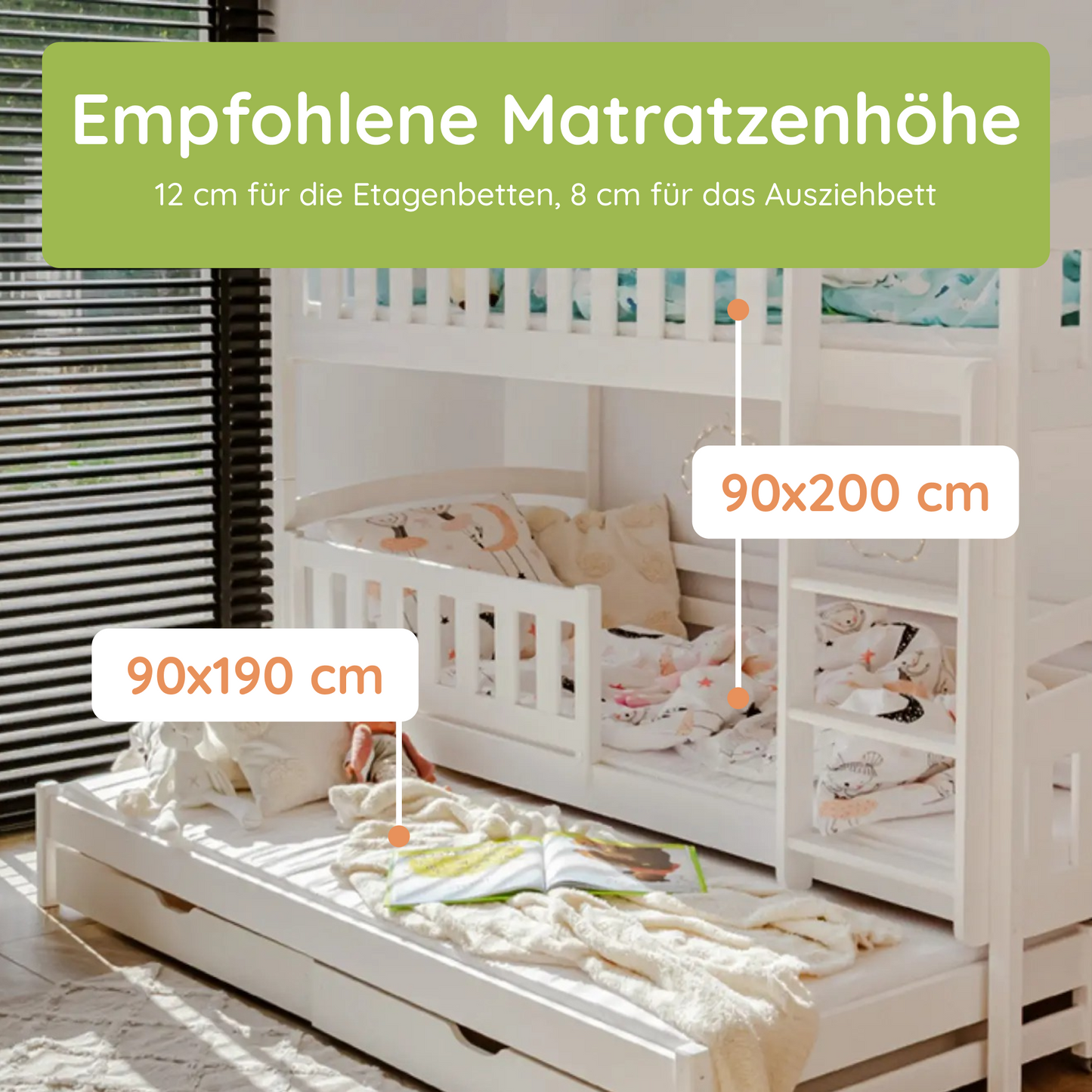 Hochbett 90x200 Etagenbett Kinderbett Jugendbett Stockbett 3 Kinder, zwei Schubladen & Rausfallschutz Kinder Bett umbaubar in 3 Einzelbetten | von 4. bis 18. Lebensjahr | inkl. Lattenrosten