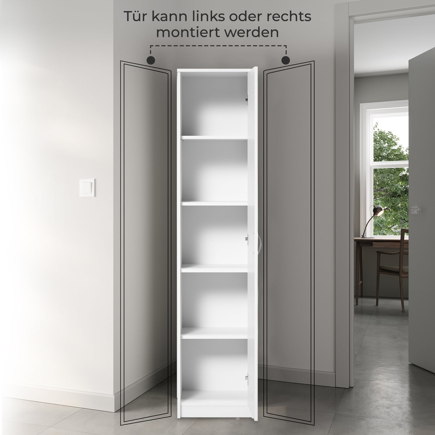 Schrank Mehrzweckschrank, 40cm Breite 180cm Höhe mit vier Einlegeböden schmaler Aktenschrank Organizer Kleiderschrank aus MDF Holz