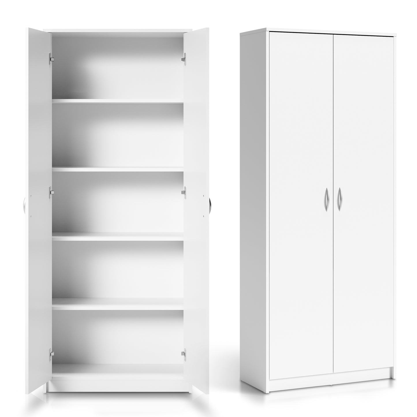 Schrank Mehrzweckschrank mit SOFT CLOSE Türdämpfer (optional) weiß 74cm Breite 180cm Höhe mit vier oder sechs Einlegeböden, Aktenschrank Haushaltsschrank Organizer aus MDF Holz