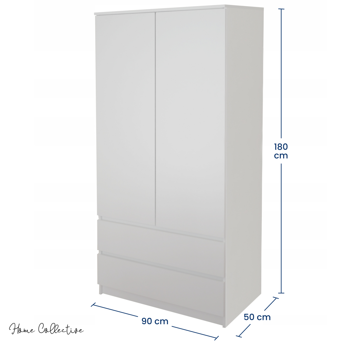 Home Collective Kleiderschrank Schrank Mehrzweckschrank Haushaltsschrank 90x50x180 cm (BxTxH) mit 2 Schubladen, 3 Einlegeböden & Kleiderstange – robust, platzsparend & vielseitig