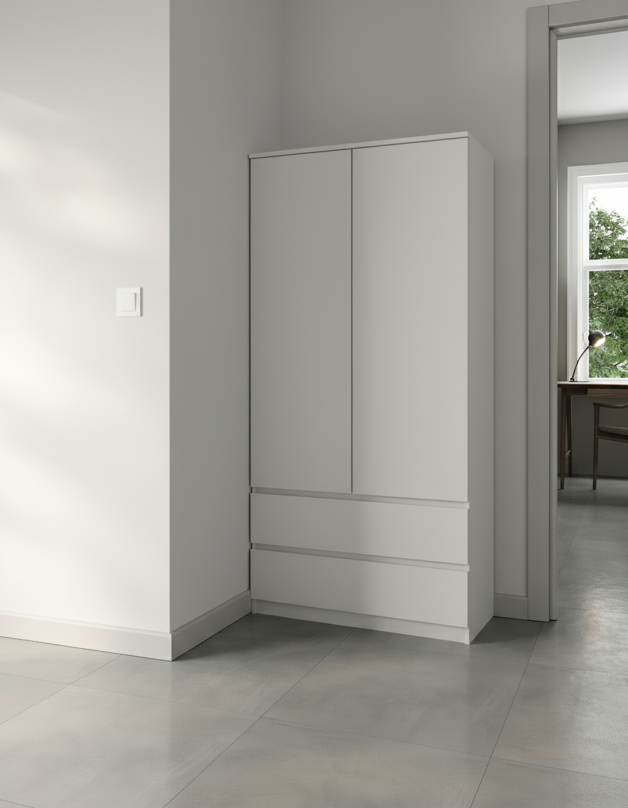 Home Collective Kleiderschrank Schrank Mehrzweckschrank Haushaltsschrank 90x50x180 cm (BxTxH) mit 2 Schubladen, 3 Einlegeböden & Kleiderstange – robust, platzsparend & vielseitig