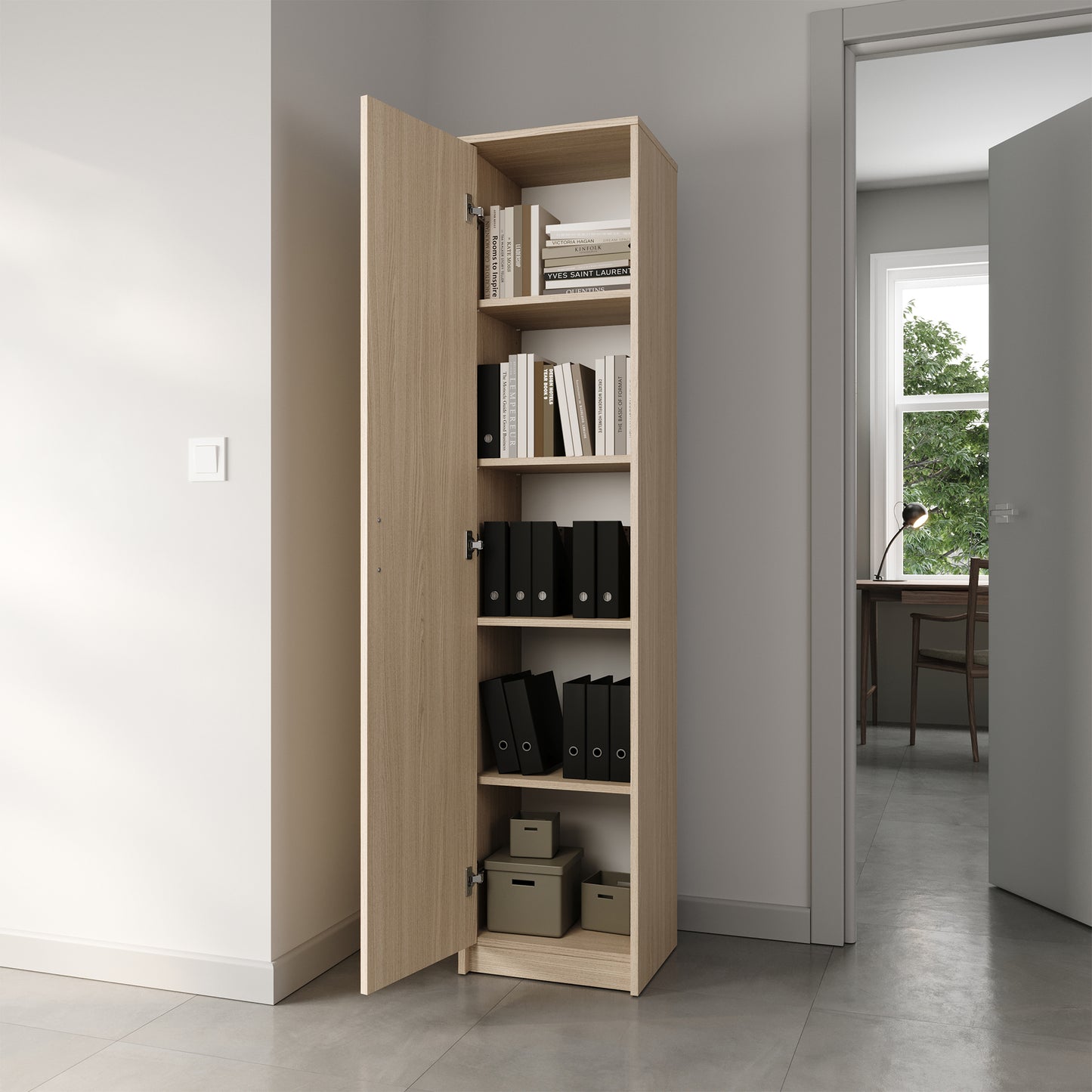 Schrank Mehrzweckschrank, 40cm Breite 180cm Höhe mit vier Einlegeböden schmaler Aktenschrank Organizer Kleiderschrank aus MDF Holz