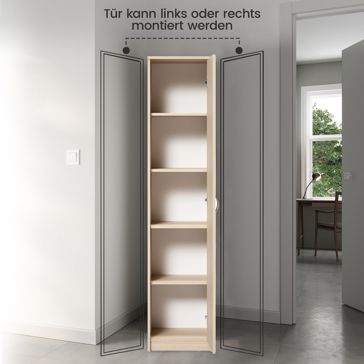 Schrank Mehrzweckschrank, 40cm Breite 180cm Höhe mit vier Einlegeböden schmaler Aktenschrank Organizer Kleiderschrank aus MDF Holz
