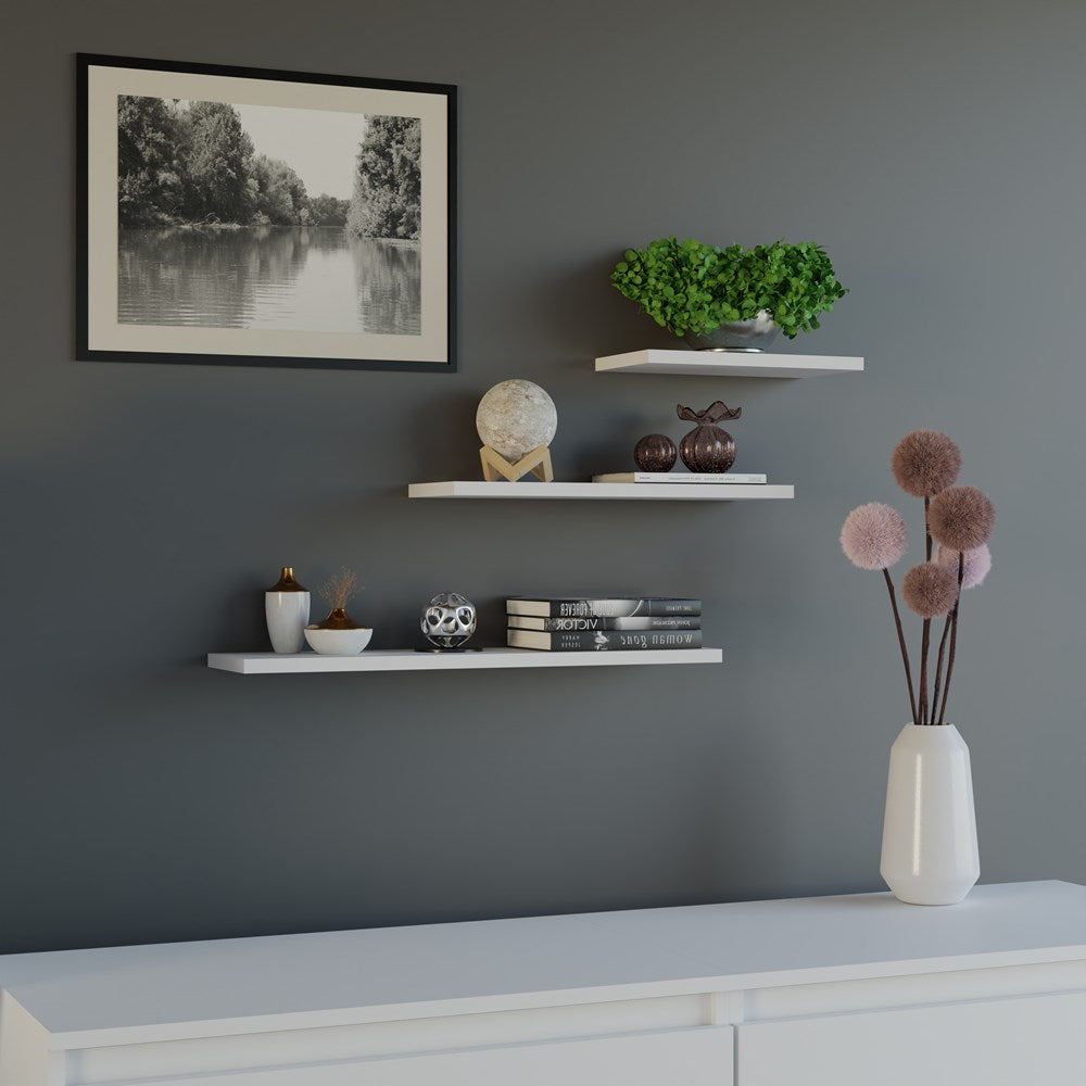 Etagère murale 3 pièces 30 cm, 45 cm et 60 cm de large, étagère murale, étagère flottante blanche pour livres, tableaux, décoration, salon, chambre, salle à manger, couloir