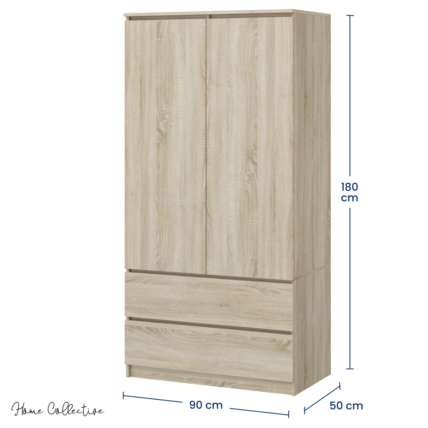 Home Collective Kleiderschrank Schrank Mehrzweckschrank Haushaltsschrank 90x50x180 cm (BxTxH) mit 2 Schubladen, 3 Einlegeböden & Kleiderstange – robust, platzsparend & vielseitig