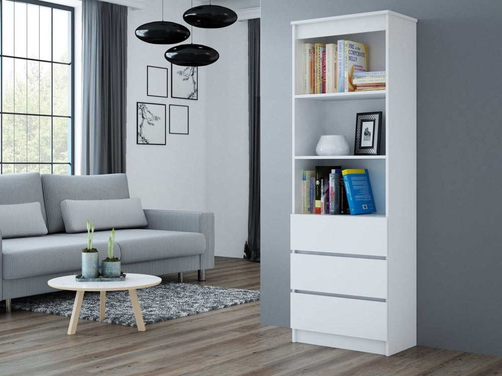 Aktenregal Standregal mit 3 Schubladen und 3 offenen Fächern 60 cm, hoher Schubladenschrank aus MDF Holz