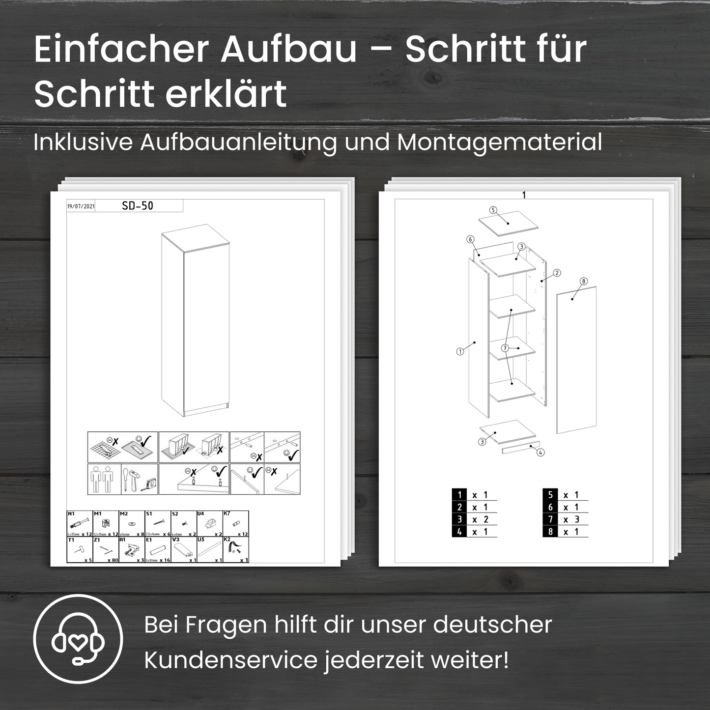 Garderobenschrank Garderobe Mehrzweckschrank weiß 50cm Breite 180cm Höhe mit Kleiderstange und Extra-Fach, Kleiderschrank Organizer aus MDF Holz