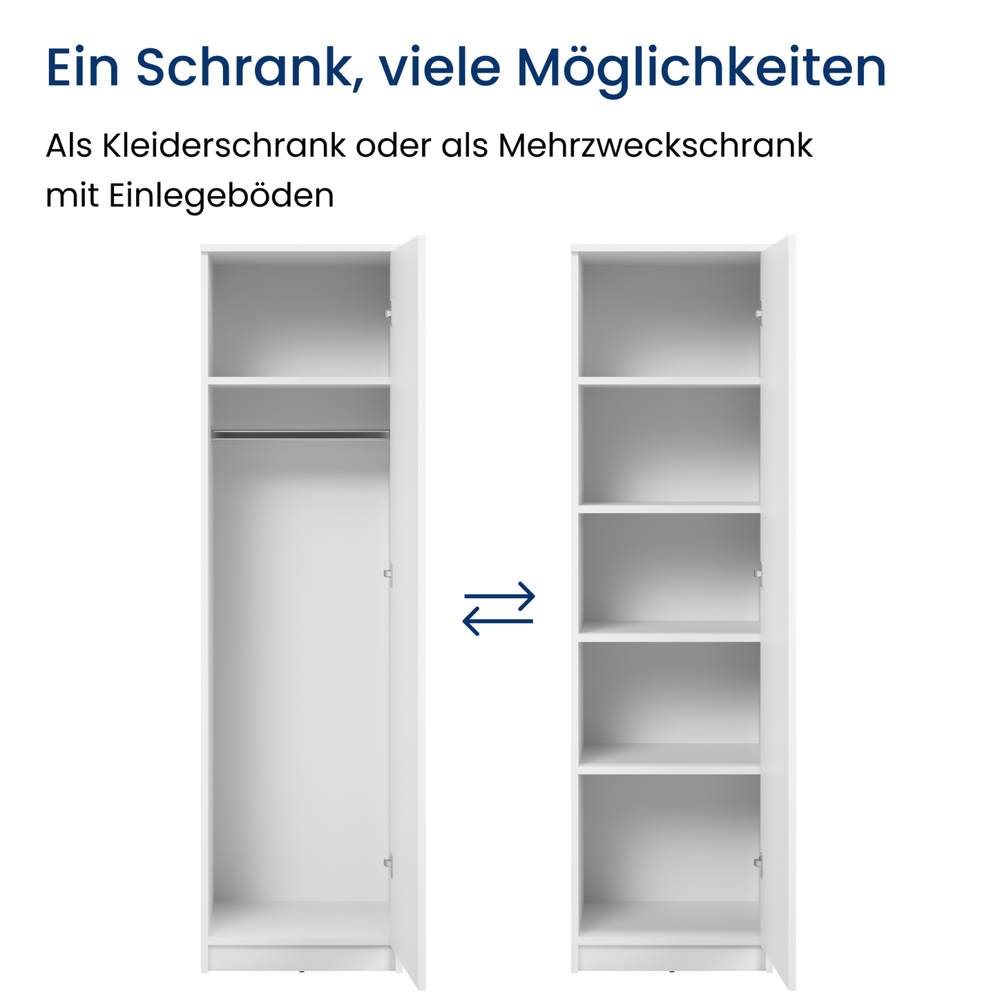 Garderobenschrank Garderobe Mehrzweckschrank weiß 50cm Breite 180cm Höhe mit Kleiderstange und Extra-Fach, Kleiderschrank Organizer aus MDF Holz
