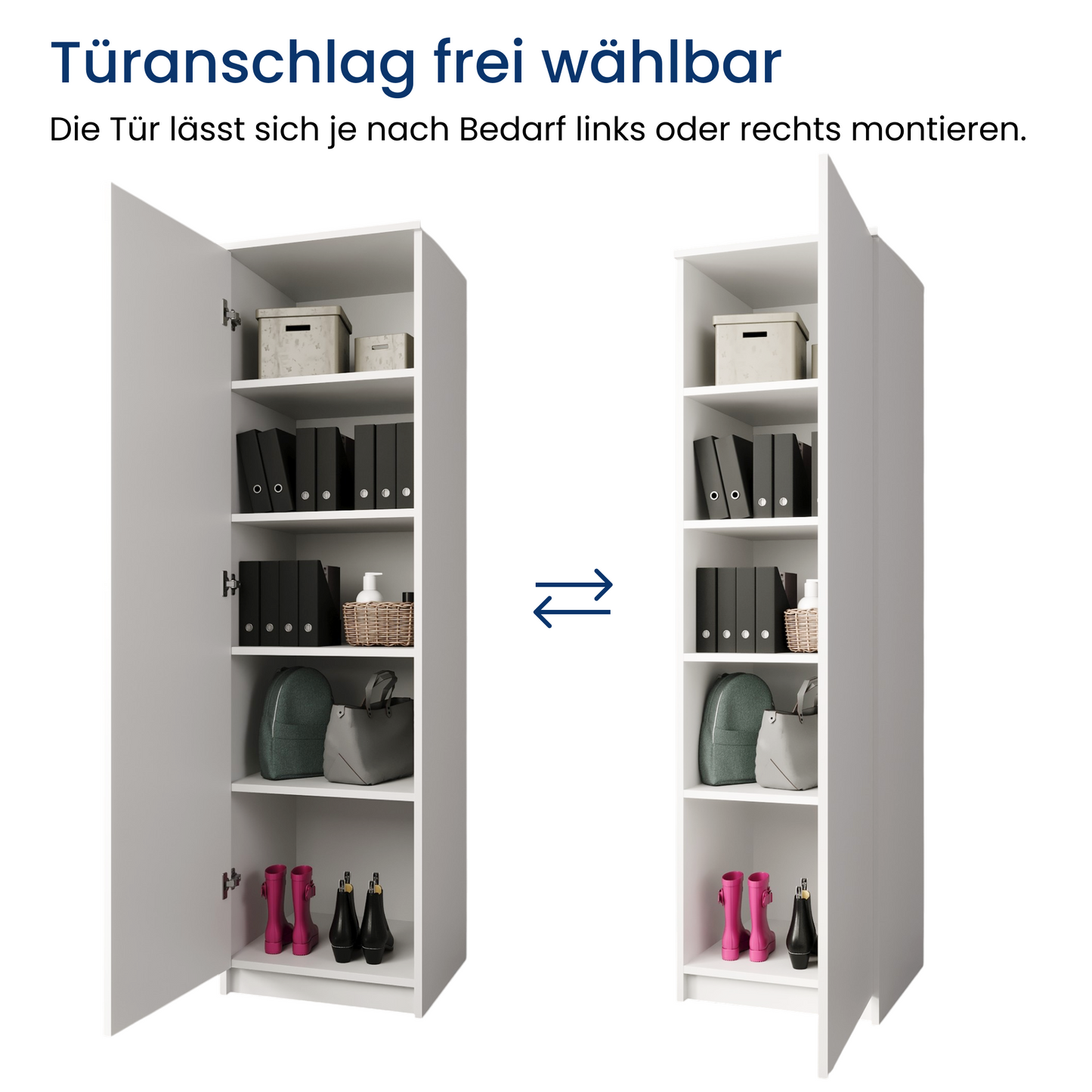 Garderobenschrank Garderobe Mehrzweckschrank weiß 50cm Breite 180cm Höhe mit Kleiderstange und Extra-Fach, Kleiderschrank Organizer aus MDF Holz