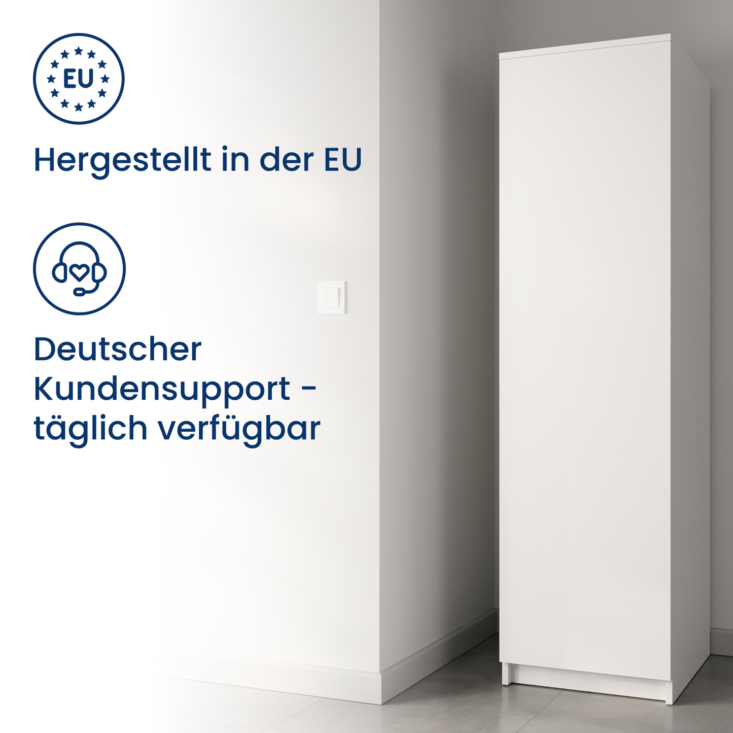 Garderobenschrank Garderobe Mehrzweckschrank weiß 50cm Breite 180cm Höhe mit Kleiderstange und Extra-Fach, Kleiderschrank Organizer aus MDF Holz