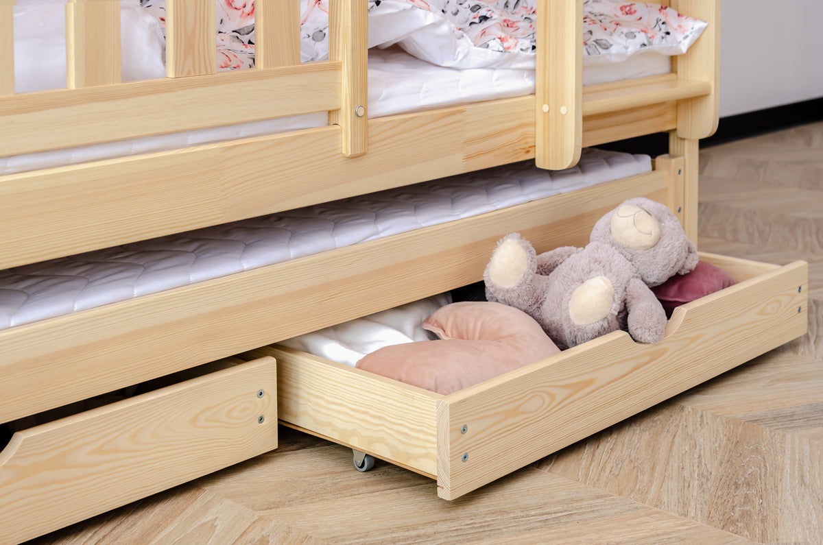 B-WARE: Hochbett / Etagenbett 90x200 cm mit Ausziehbett und zwei Schubladen