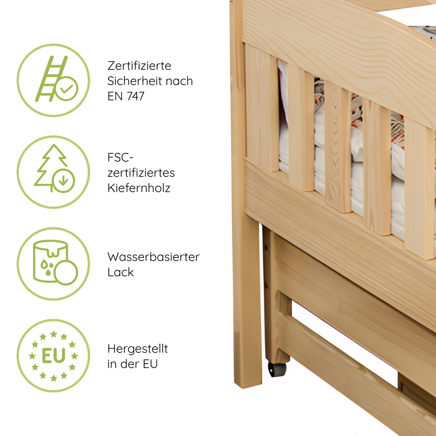 Hochbett 90x200 Etagenbett Kinderbett Jugendbett Stockbett 3 Kinder, zwei Schubladen & Rausfallschutz Kinder Bett umbaubar in 3 Einzelbetten | von 4. bis 18. Lebensjahr | inkl. Lattenrosten