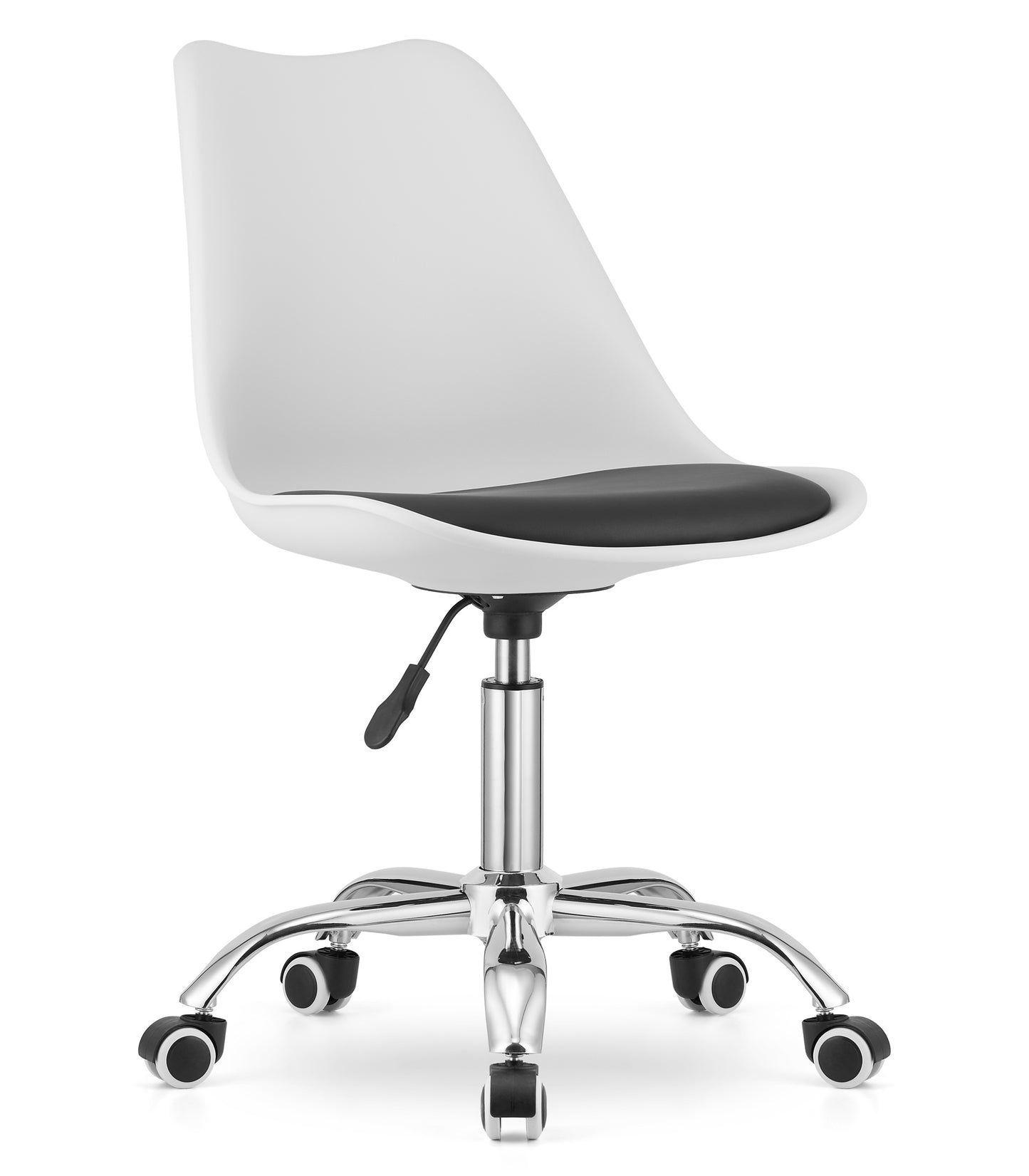 Chaise de bureau pivotante à roulettes, chaise de bureau réglable en hauteur en polypropylène et coussin en simili cuir, cadre chromé, 56,5 x 48,5 x 91,5 cm
