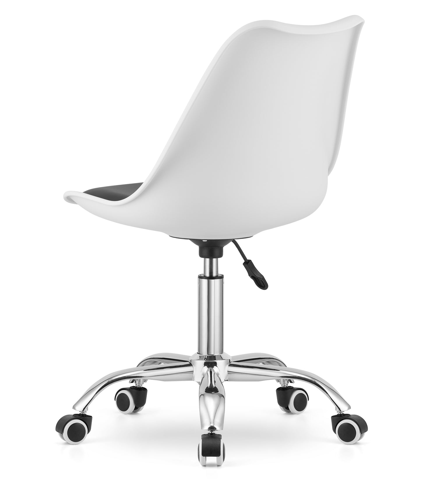 Chaise de bureau pivotante à roulettes, chaise de bureau réglable en hauteur en polypropylène et coussin en simili cuir, cadre chromé, 56,5 x 48,5 x 91,5 cm