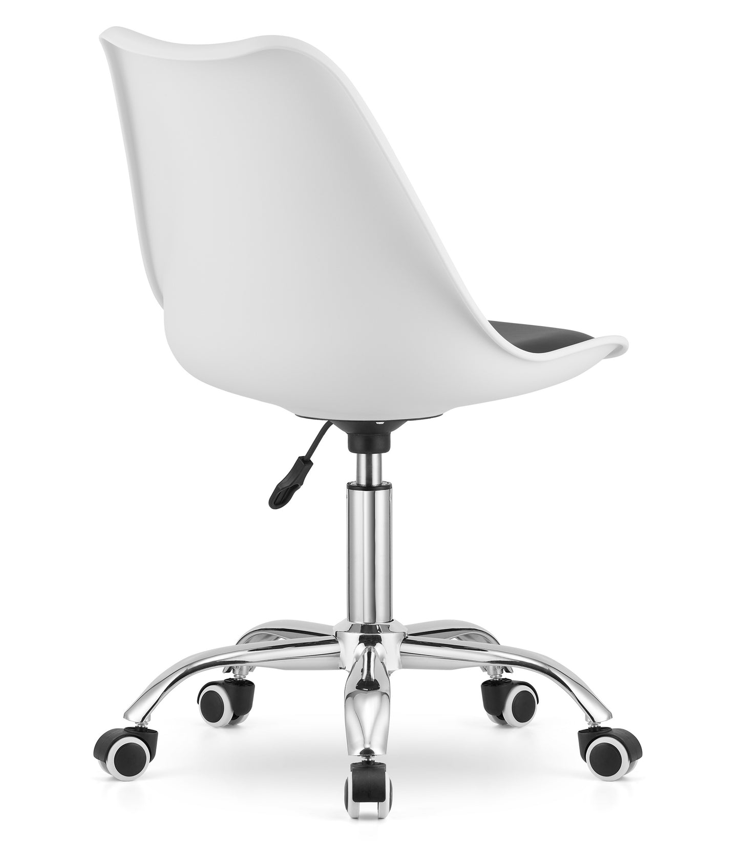 Chaise de bureau pivotante à roulettes, chaise de bureau réglable en hauteur en polypropylène et coussin en simili cuir, cadre chromé, 56,5 x 48,5 x 91,5 cm