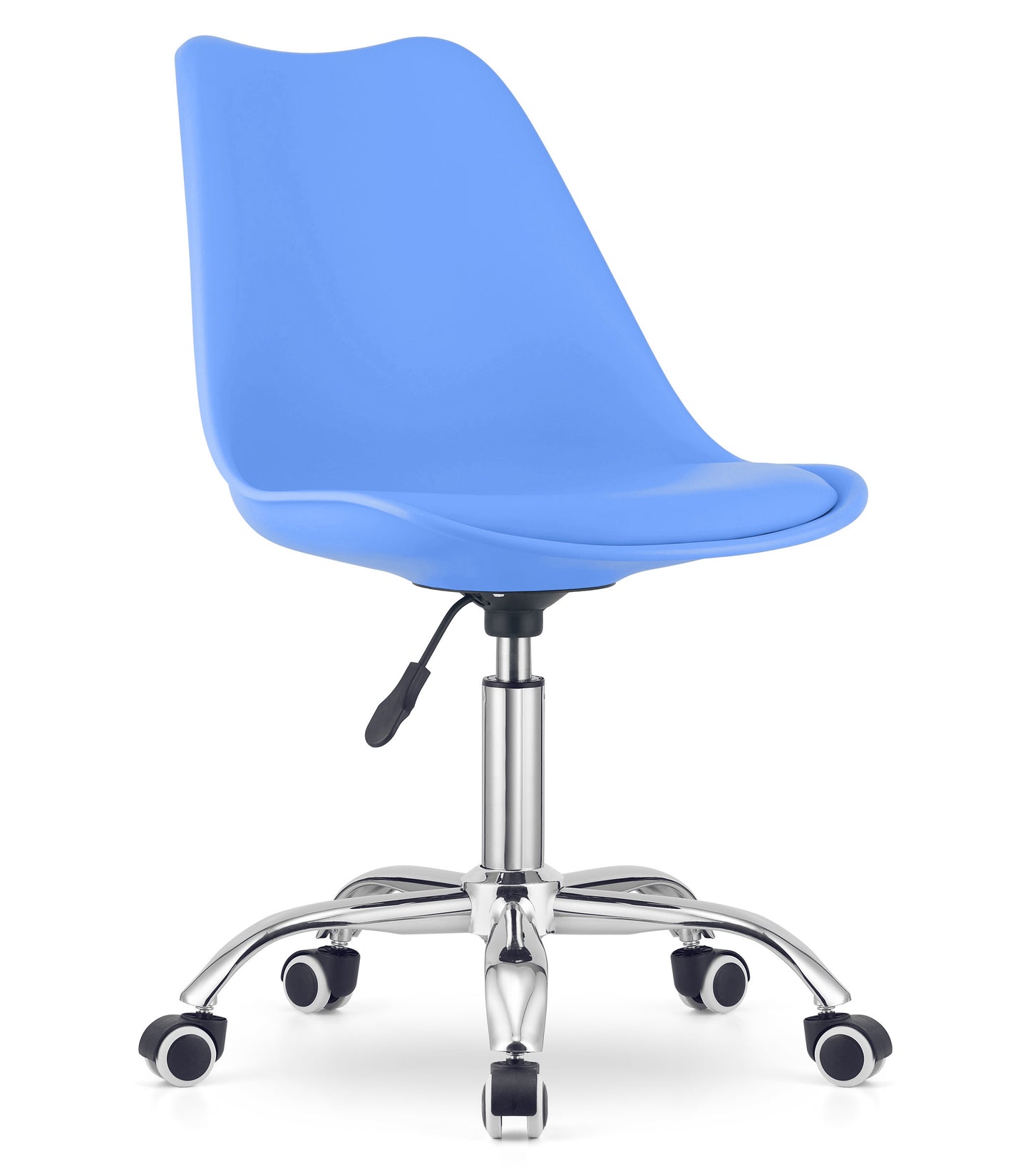Chaise de bureau pivotante à roulettes, chaise de bureau réglable en hauteur en polypropylène et coussin en simili cuir, cadre chromé, 56,5 x 48,5 x 91,5 cm