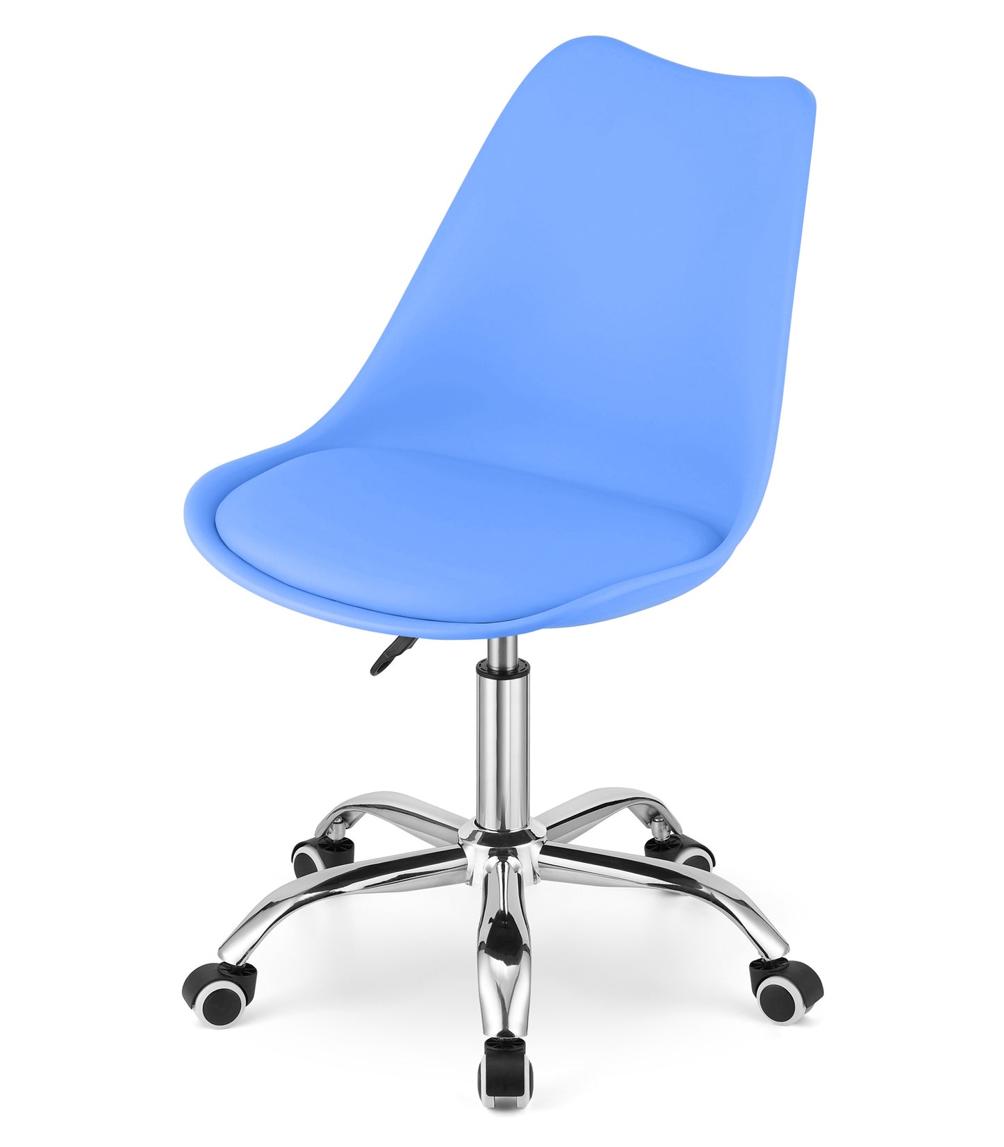 Chaise de bureau pivotante à roulettes, chaise de bureau réglable en hauteur en polypropylène et coussin en simili cuir, cadre chromé, 56,5 x 48,5 x 91,5 cm