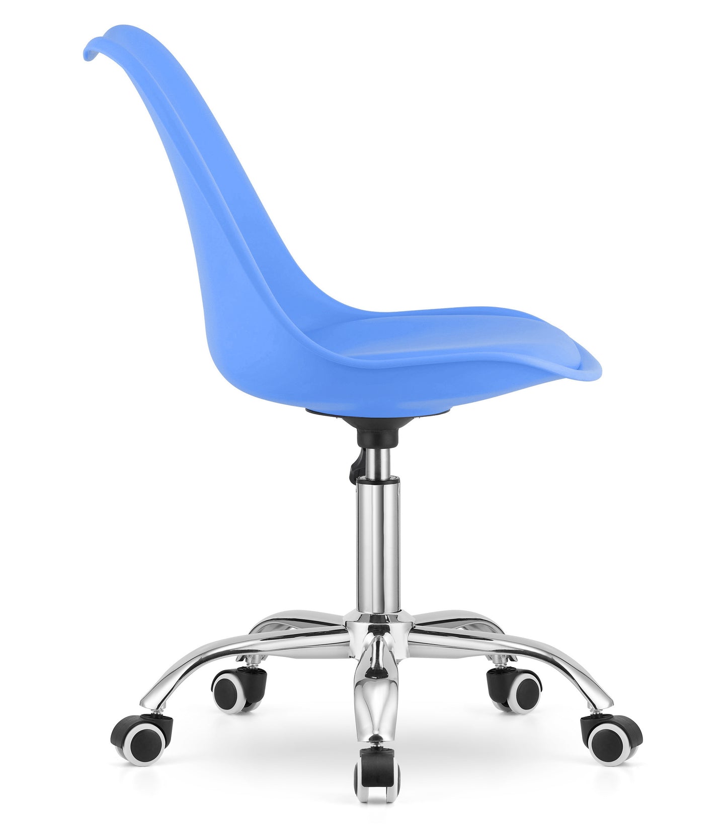Chaise de bureau pivotante à roulettes, chaise de bureau réglable en hauteur en polypropylène et coussin en simili cuir, cadre chromé, 56,5 x 48,5 x 91,5 cm