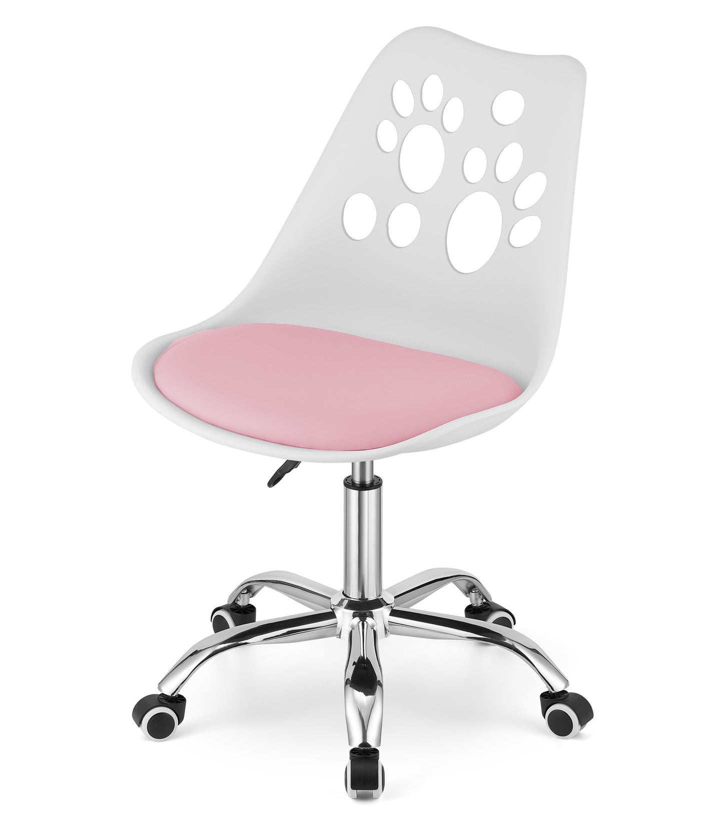 Chaise pivotante à roulettes, chaise de bureau réglable, chaise de bureau avec dossier, coussin en polypropylène et simili cuir, cadre chromé, 57 x 50 x 93,5 cm