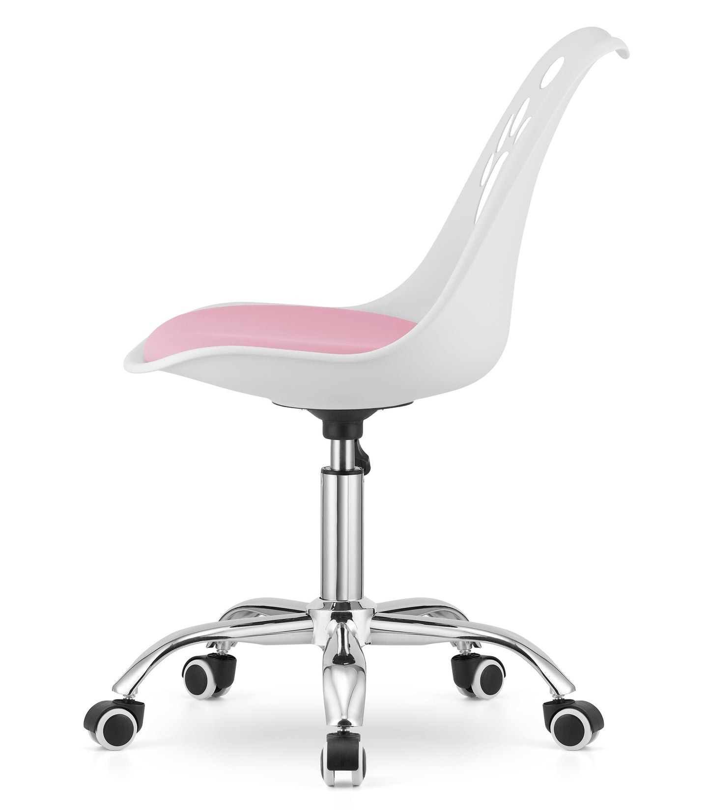 Chaise pivotante à roulettes, chaise de bureau réglable, chaise de bureau avec dossier, coussin en polypropylène et simili cuir, cadre chromé, 57 x 50 x 93,5 cm