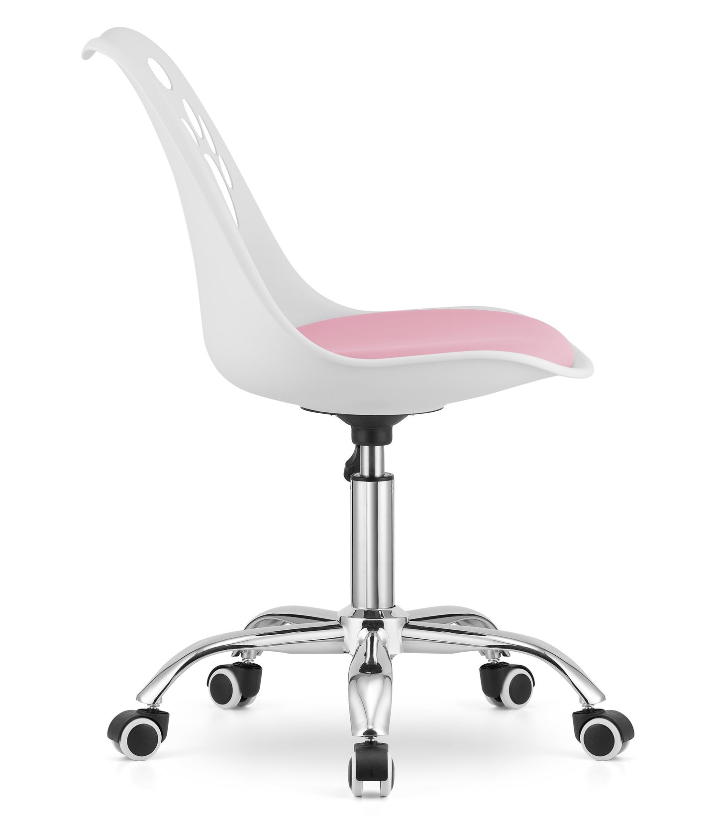 Chaise pivotante à roulettes, chaise de bureau réglable, chaise de bureau avec dossier, coussin en polypropylène et simili cuir, cadre chromé, 57 x 50 x 93,5 cm