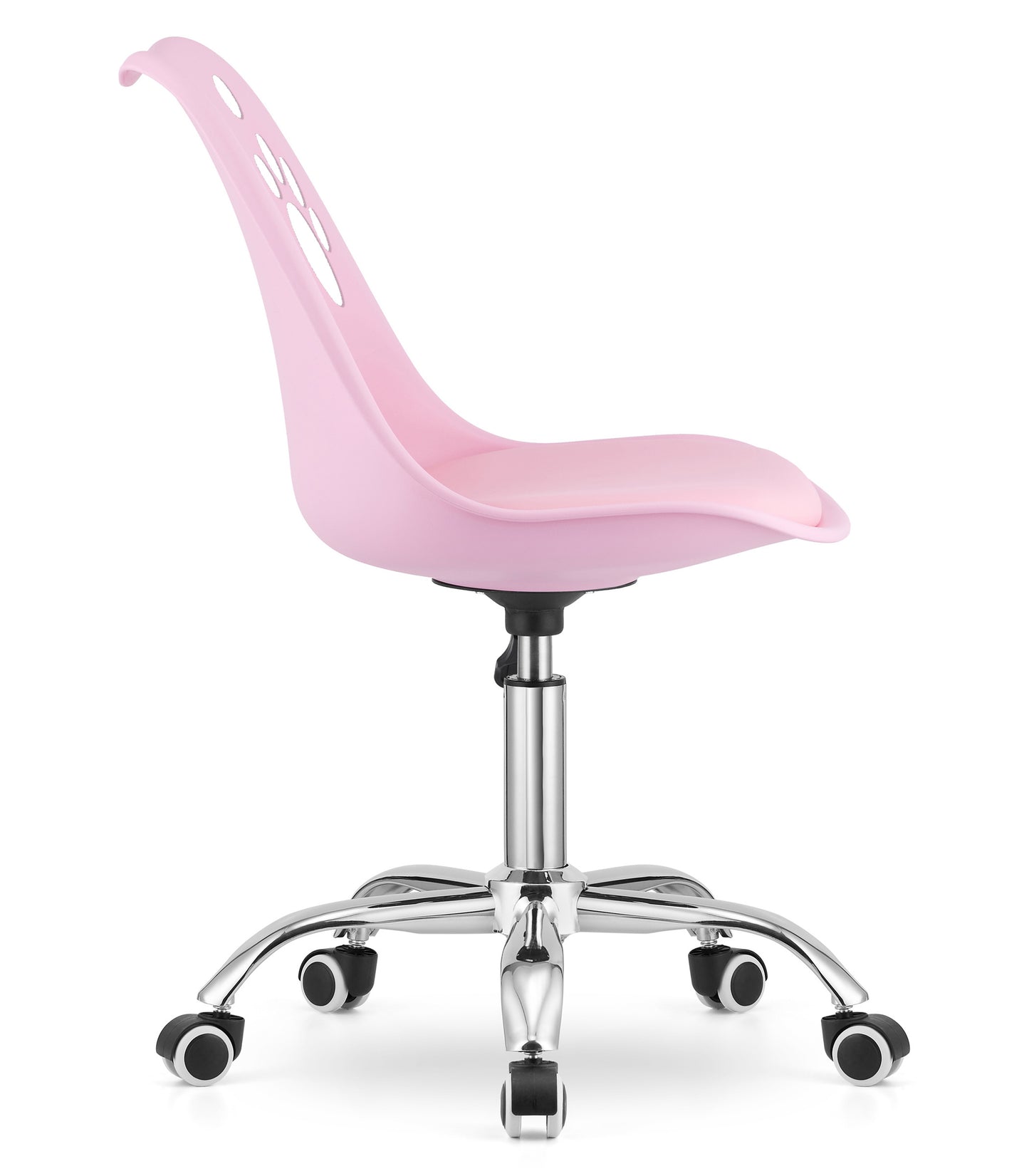 Chaise pivotante à roulettes, chaise de bureau réglable, chaise de bureau avec dossier, coussin en polypropylène et simili cuir, cadre chromé, 57 x 50 x 93,5 cm