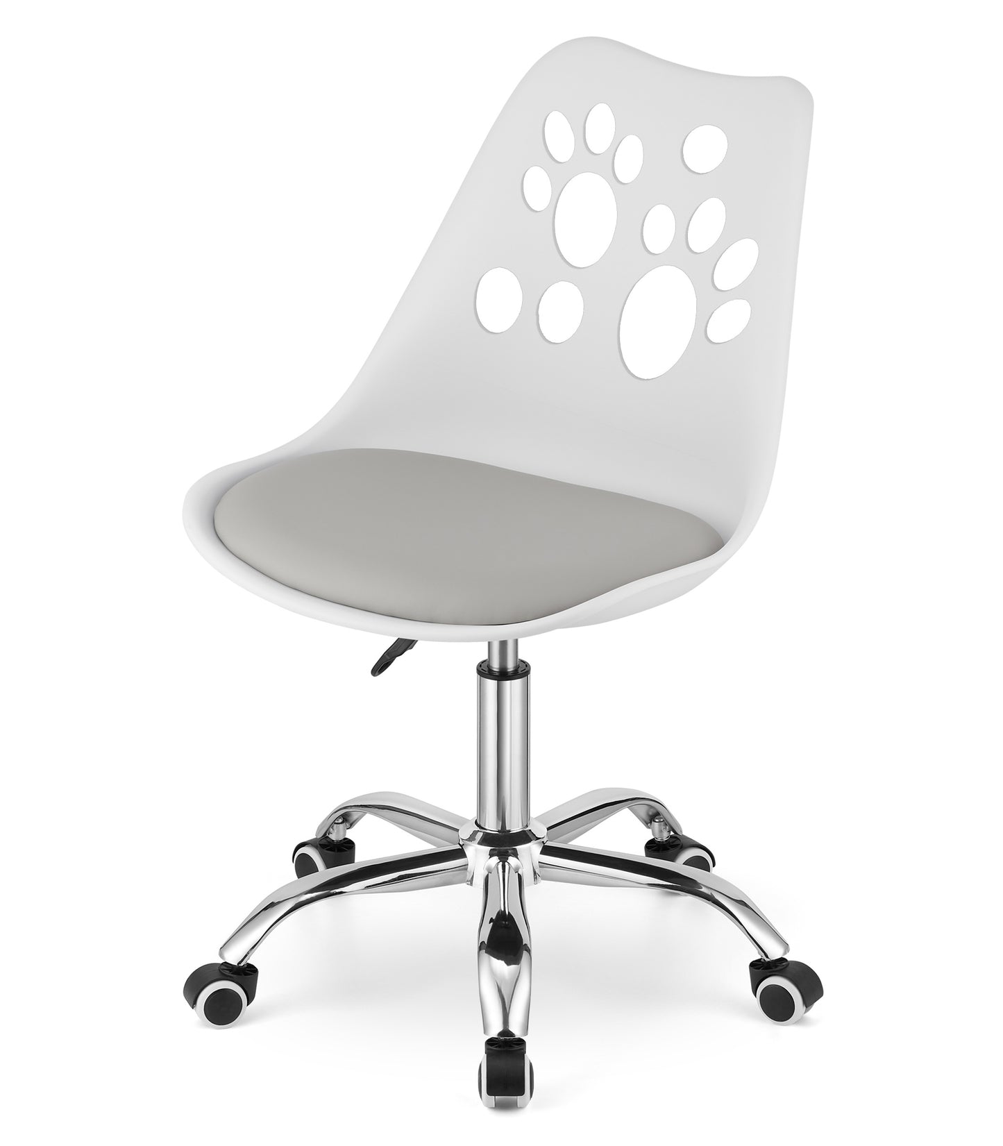Chaise pivotante à roulettes, chaise de bureau réglable, chaise de bureau avec dossier, coussin en polypropylène et simili cuir, cadre chromé, 57 x 50 x 93,5 cm