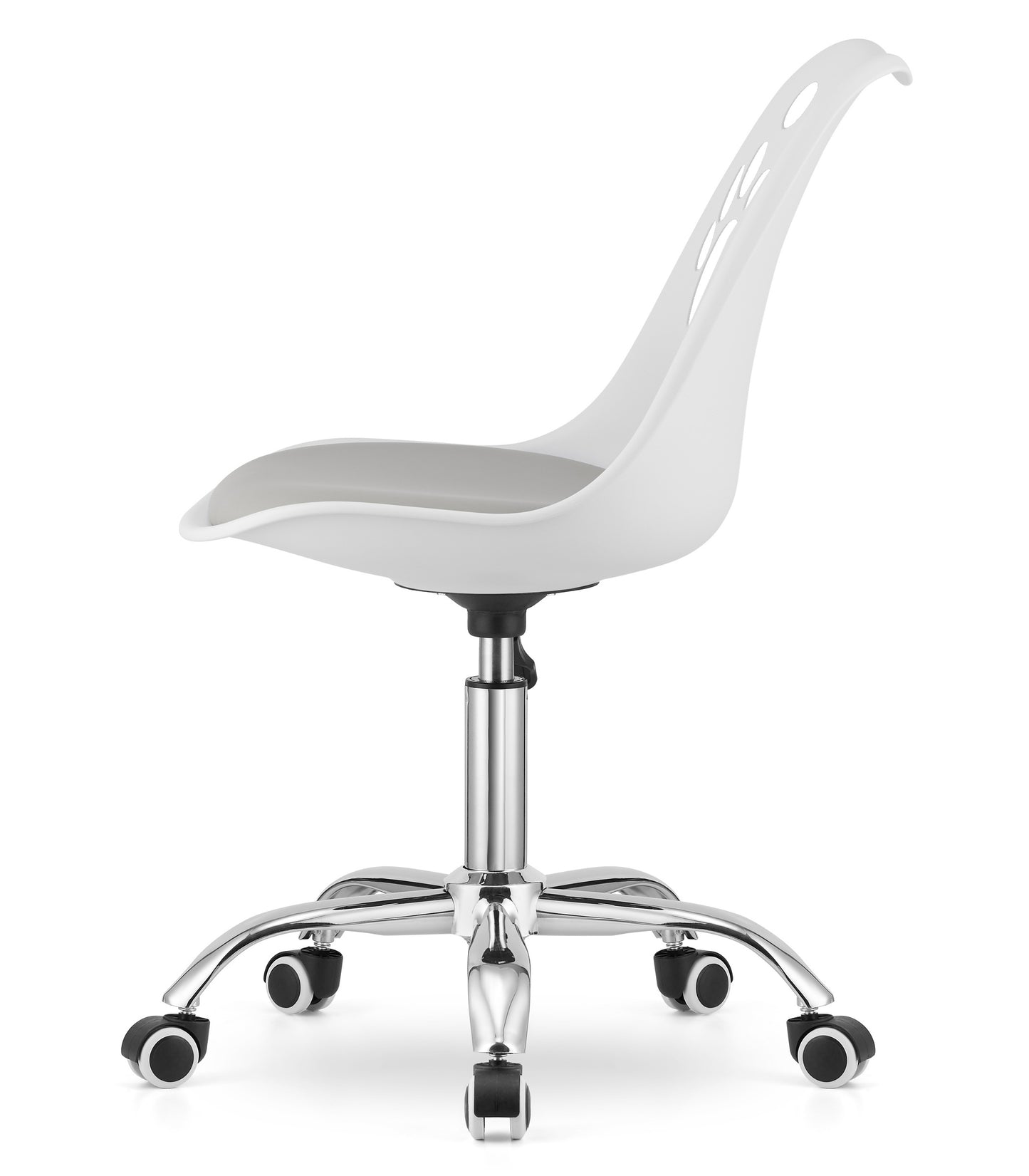 Chaise pivotante à roulettes, chaise de bureau réglable, chaise de bureau avec dossier, coussin en polypropylène et simili cuir, cadre chromé, 57 x 50 x 93,5 cm