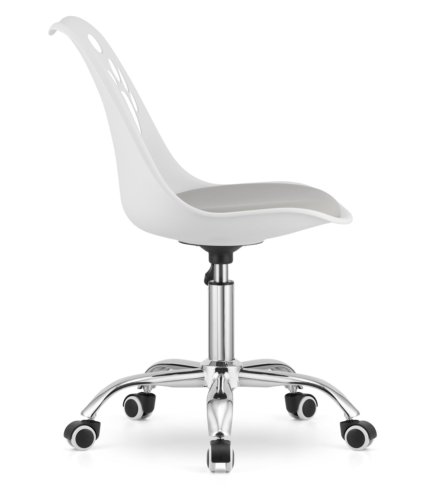 Chaise pivotante à roulettes, chaise de bureau réglable, chaise de bureau avec dossier, coussin en polypropylène et simili cuir, cadre chromé, 57 x 50 x 93,5 cm