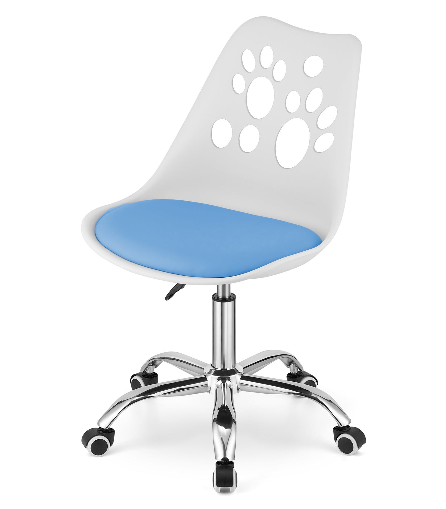 Chaise pivotante à roulettes, chaise de bureau réglable, chaise de bureau avec dossier, coussin en polypropylène et simili cuir, cadre chromé, 57 x 50 x 93,5 cm