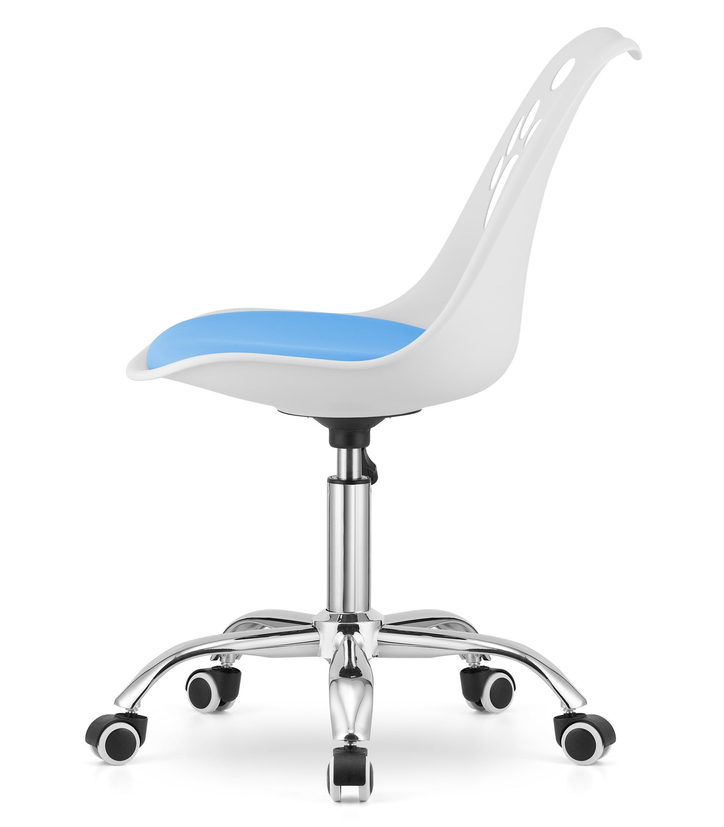Chaise pivotante à roulettes, chaise de bureau réglable, chaise de bureau avec dossier, coussin en polypropylène et simili cuir, cadre chromé, 57 x 50 x 93,5 cm