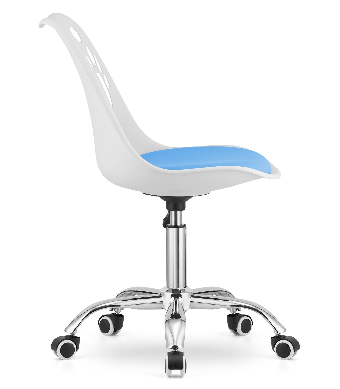 Chaise pivotante à roulettes, chaise de bureau réglable, chaise de bureau avec dossier, coussin en polypropylène et simili cuir, cadre chromé, 57 x 50 x 93,5 cm