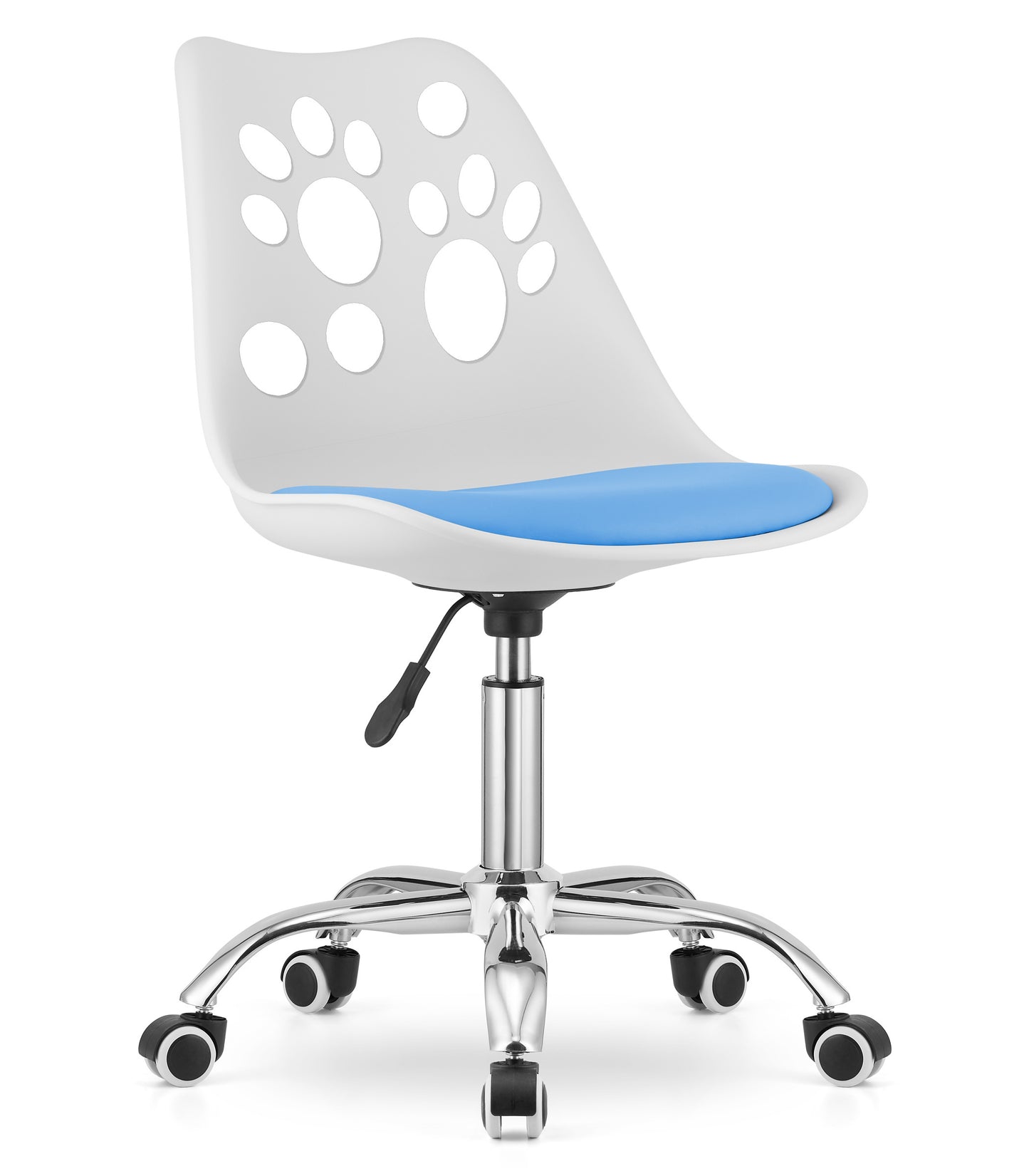 Chaise pivotante à roulettes, chaise de bureau réglable, chaise de bureau avec dossier, coussin en polypropylène et simili cuir, cadre chromé, 57 x 50 x 93,5 cm