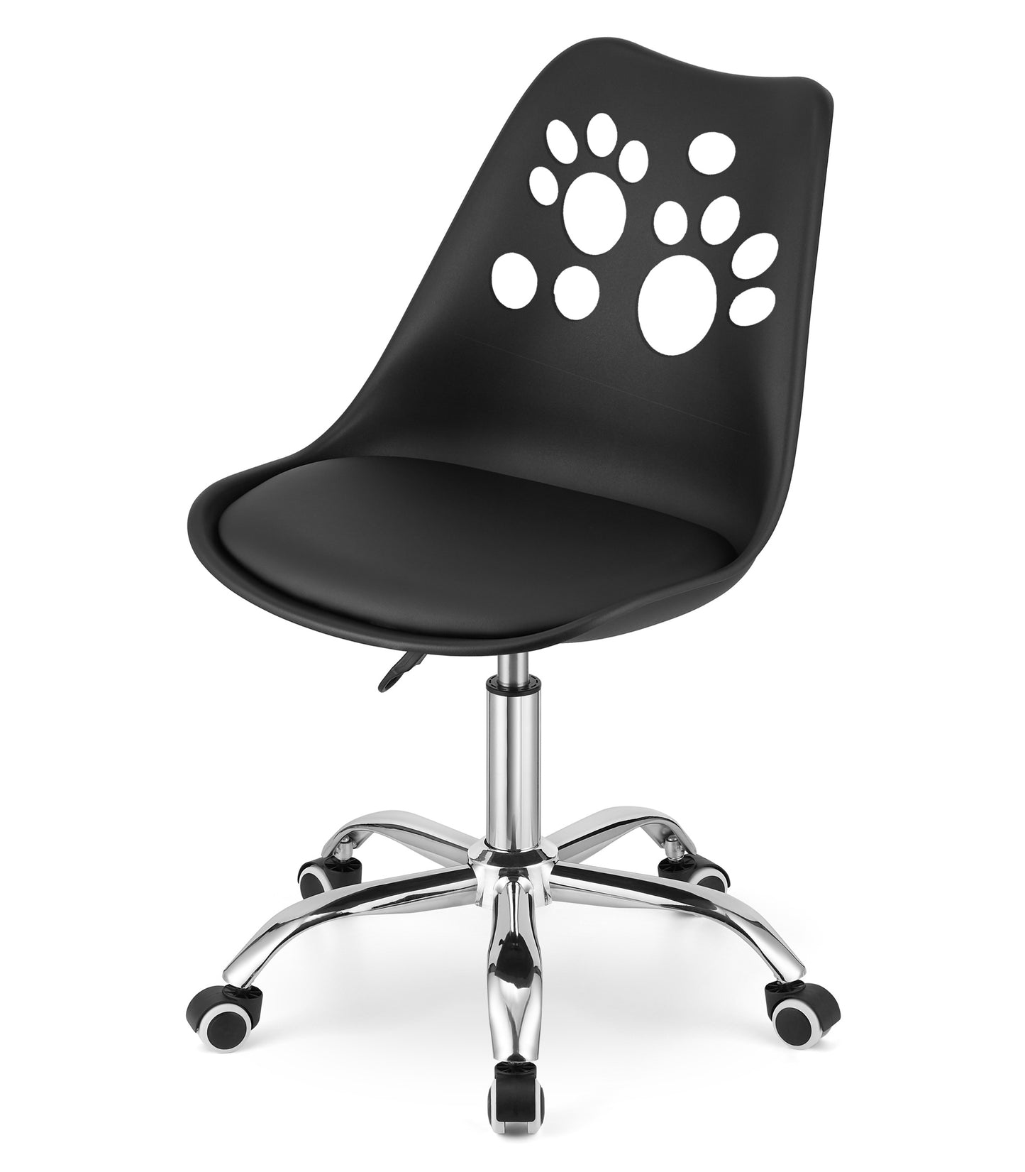 Chaise pivotante à roulettes, chaise de bureau réglable, chaise de bureau avec dossier, coussin en polypropylène et simili cuir, cadre chromé, 57 x 50 x 93,5 cm