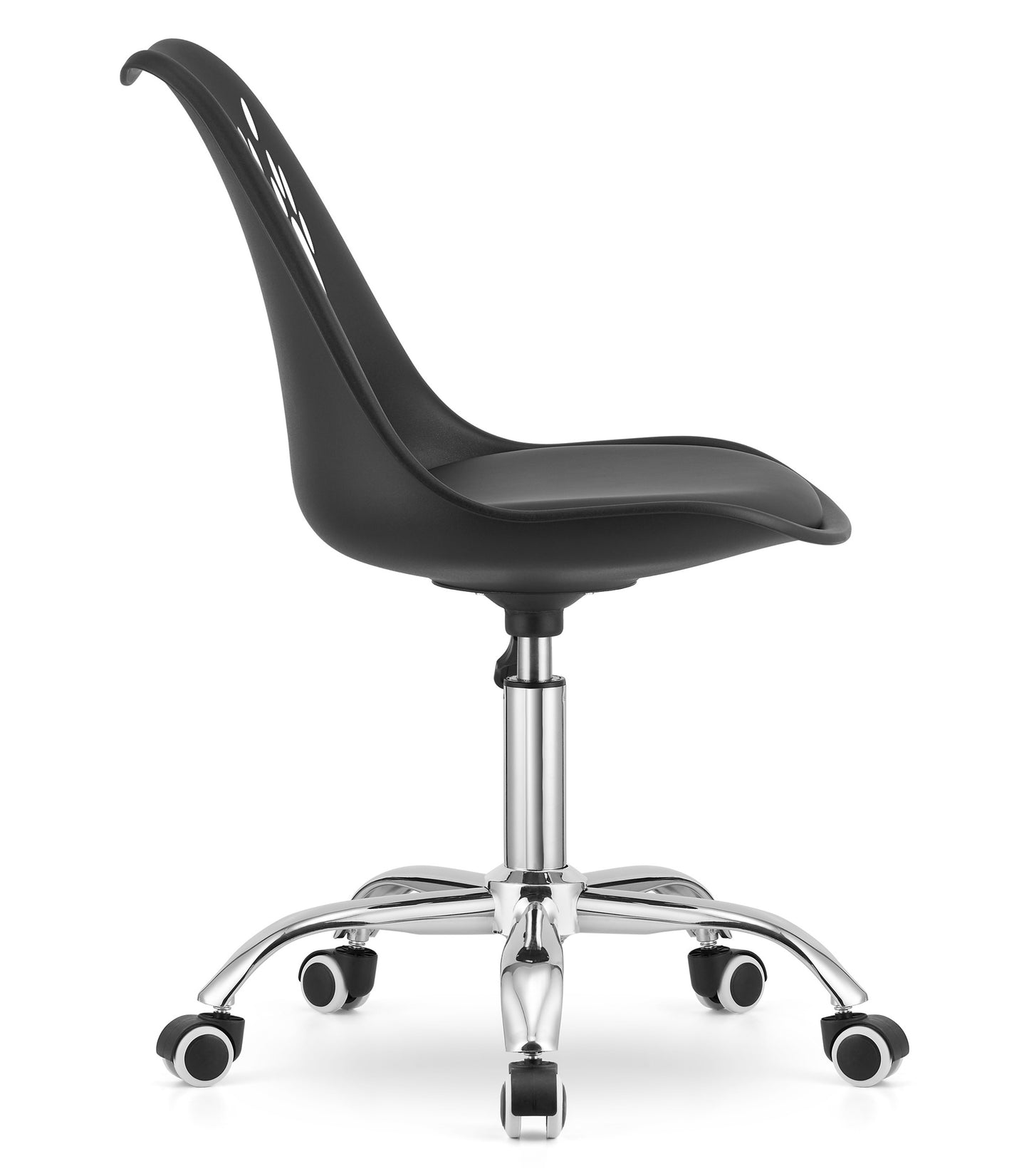 Chaise pivotante à roulettes, chaise de bureau réglable, chaise de bureau avec dossier, coussin en polypropylène et simili cuir, cadre chromé, 57 x 50 x 93,5 cm