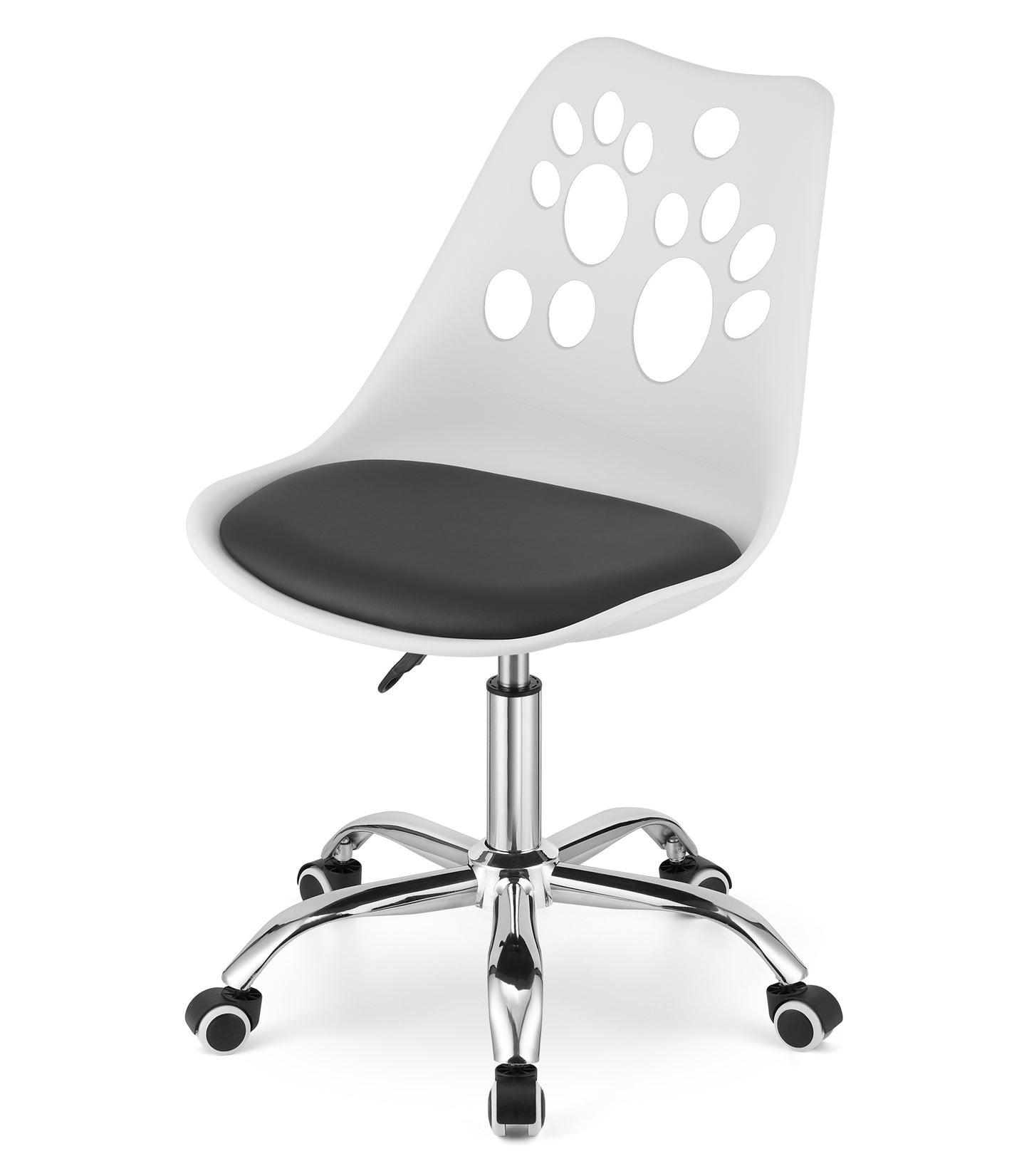 Chaise pivotante à roulettes, chaise de bureau réglable, chaise de bureau avec dossier, coussin en polypropylène et simili cuir, cadre chromé, 57 x 50 x 93,5 cm