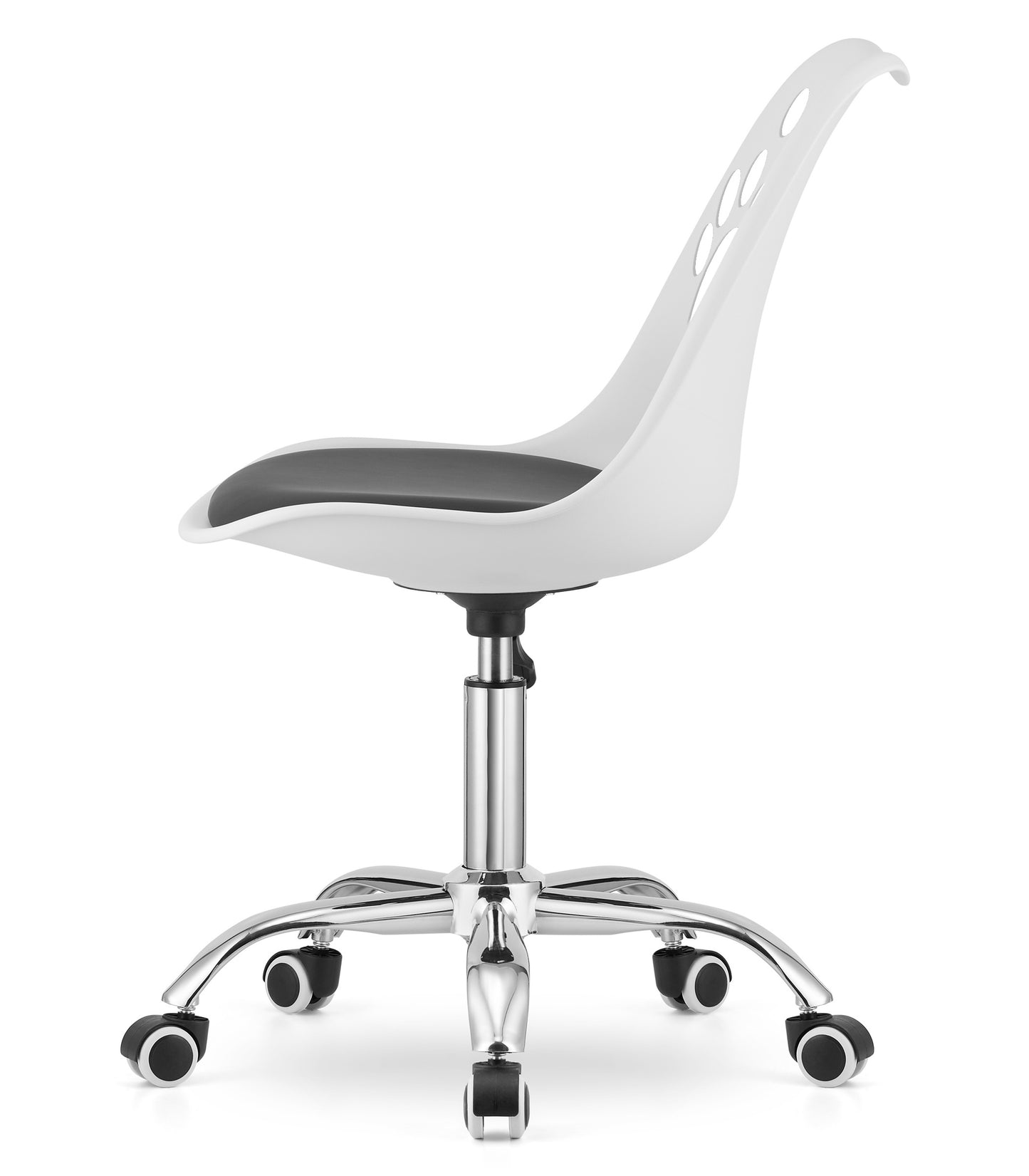 Chaise pivotante à roulettes, chaise de bureau réglable, chaise de bureau avec dossier, coussin en polypropylène et simili cuir, cadre chromé, 57 x 50 x 93,5 cm