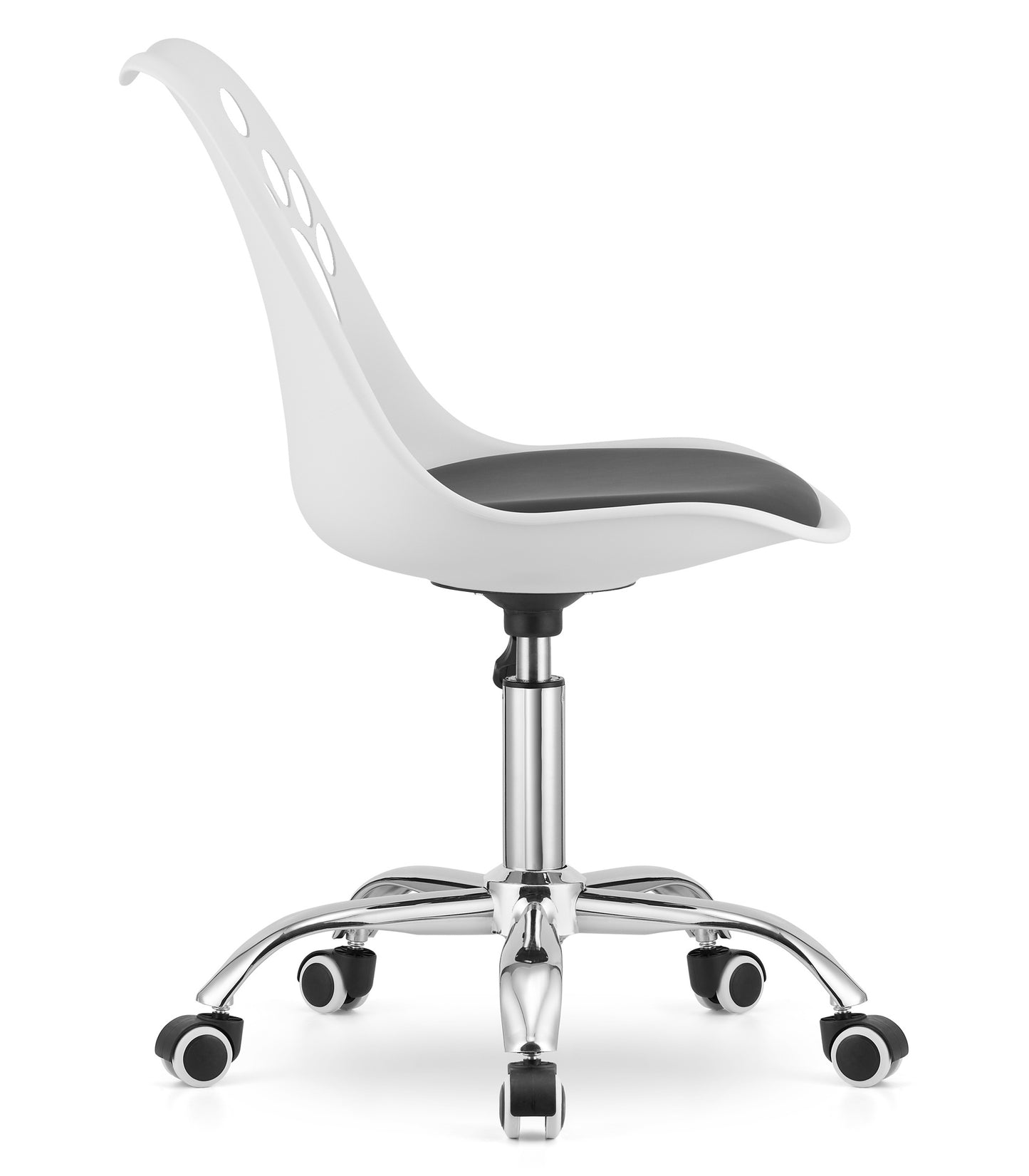 Chaise pivotante à roulettes, chaise de bureau réglable, chaise de bureau avec dossier, coussin en polypropylène et simili cuir, cadre chromé, 57 x 50 x 93,5 cm