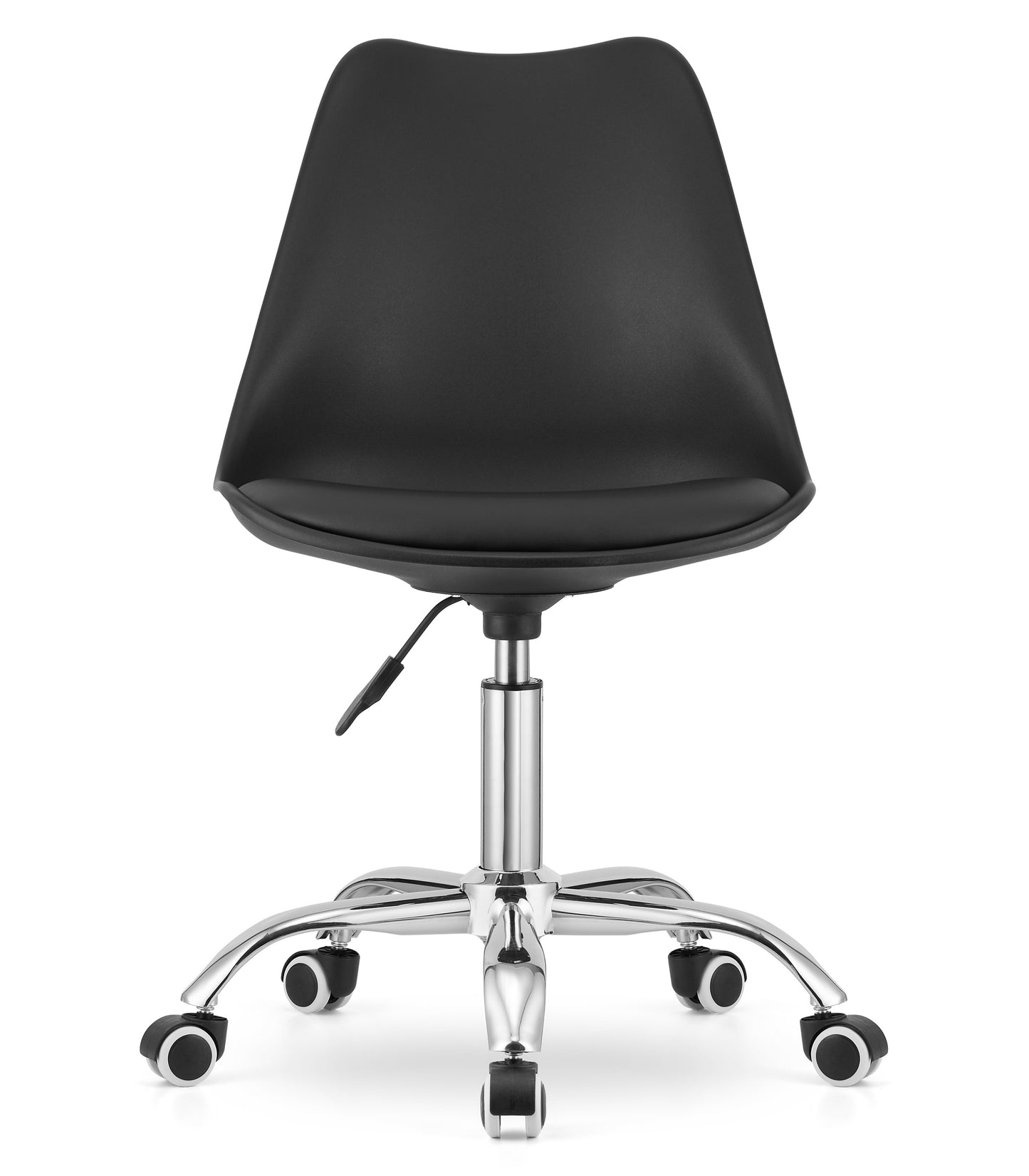 Chaise de bureau pivotante à roulettes, chaise de bureau réglable en hauteur en polypropylène et coussin en simili cuir, cadre chromé, 56,5 x 48,5 x 91,5 cm