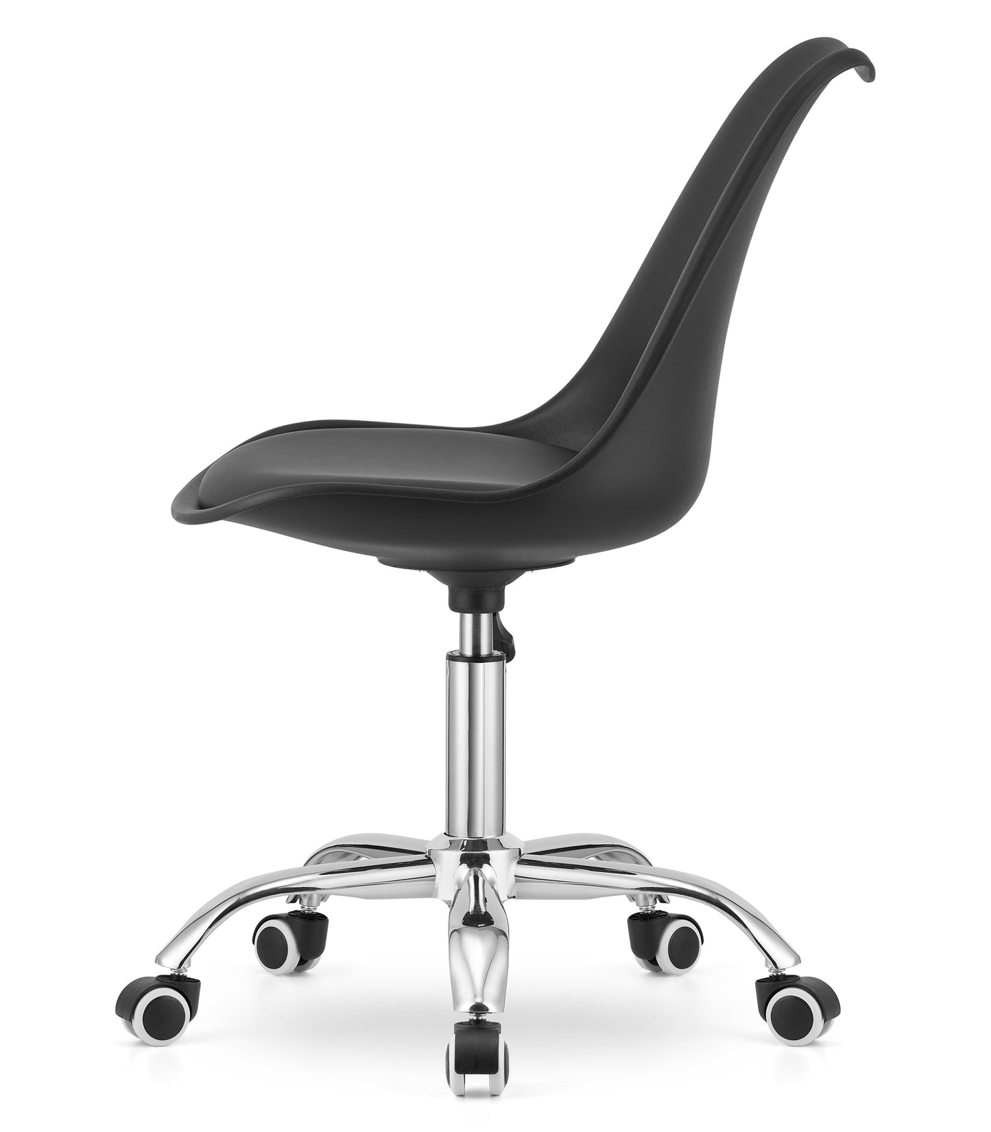 Chaise de bureau pivotante à roulettes, chaise de bureau réglable en hauteur en polypropylène et coussin en simili cuir, cadre chromé, 56,5 x 48,5 x 91,5 cm