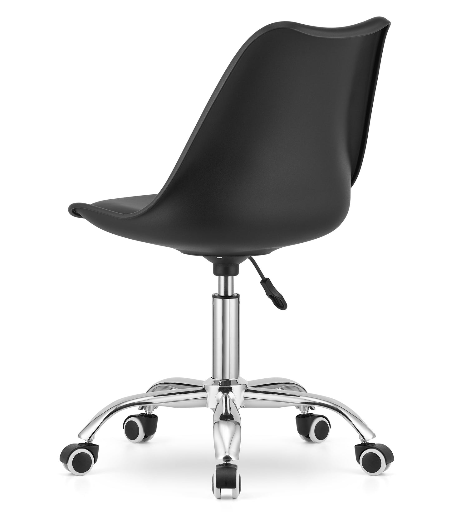 Chaise de bureau pivotante à roulettes, chaise de bureau réglable en hauteur en polypropylène et coussin en simili cuir, cadre chromé, 56,5 x 48,5 x 91,5 cm