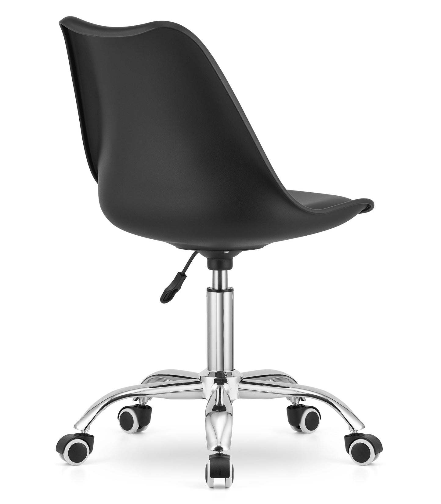 Chaise de bureau pivotante à roulettes, chaise de bureau réglable en hauteur en polypropylène et coussin en simili cuir, cadre chromé, 56,5 x 48,5 x 91,5 cm