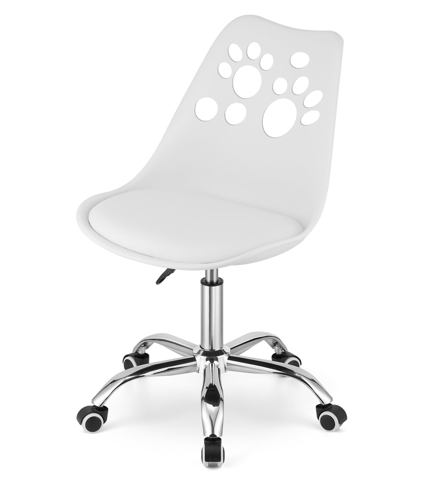 Chaise pivotante à roulettes, chaise de bureau réglable, chaise de bureau avec dossier, coussin en polypropylène et simili cuir, cadre chromé, 57 x 50 x 93,5 cm